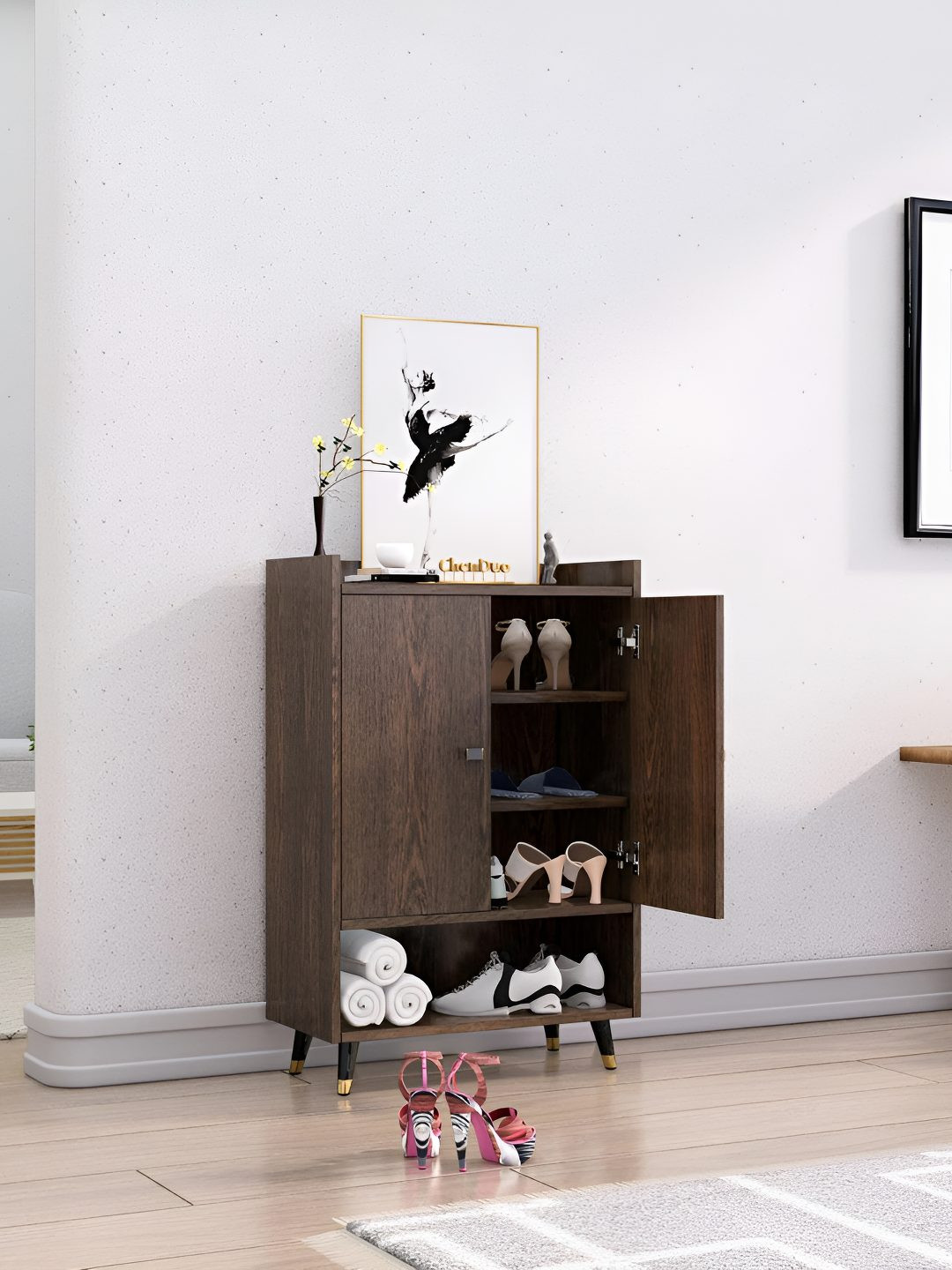 HEXA RED Beige 4-Layers Engineered Wood Sturdy and Stylish Shoe Rack