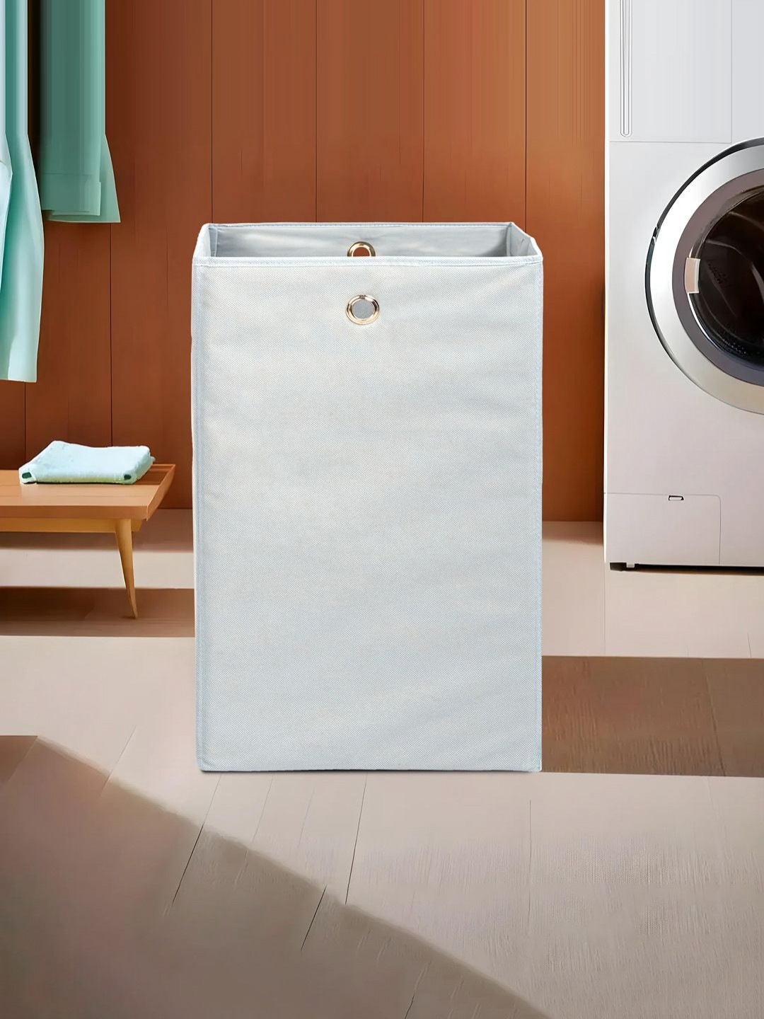 Myntra Elegant Homes Off White Foldable Laundry Basket With Holding Rings