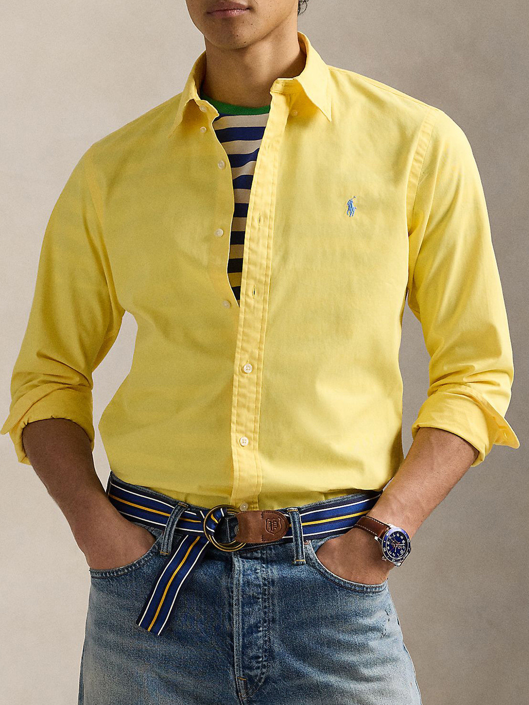 Polo Ralph Lauren Men Slim Fit Solid Button-Down Collar Cotton Casual Shirt