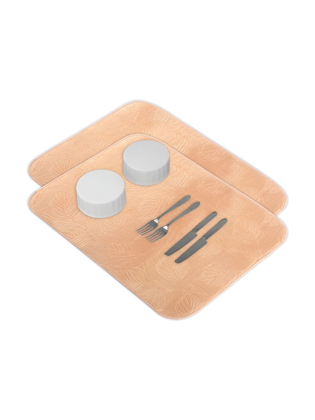 Aura 2-Pcs Cream-Coloured Floor Microfiber Crockery Dish Drying Kitchen Mats