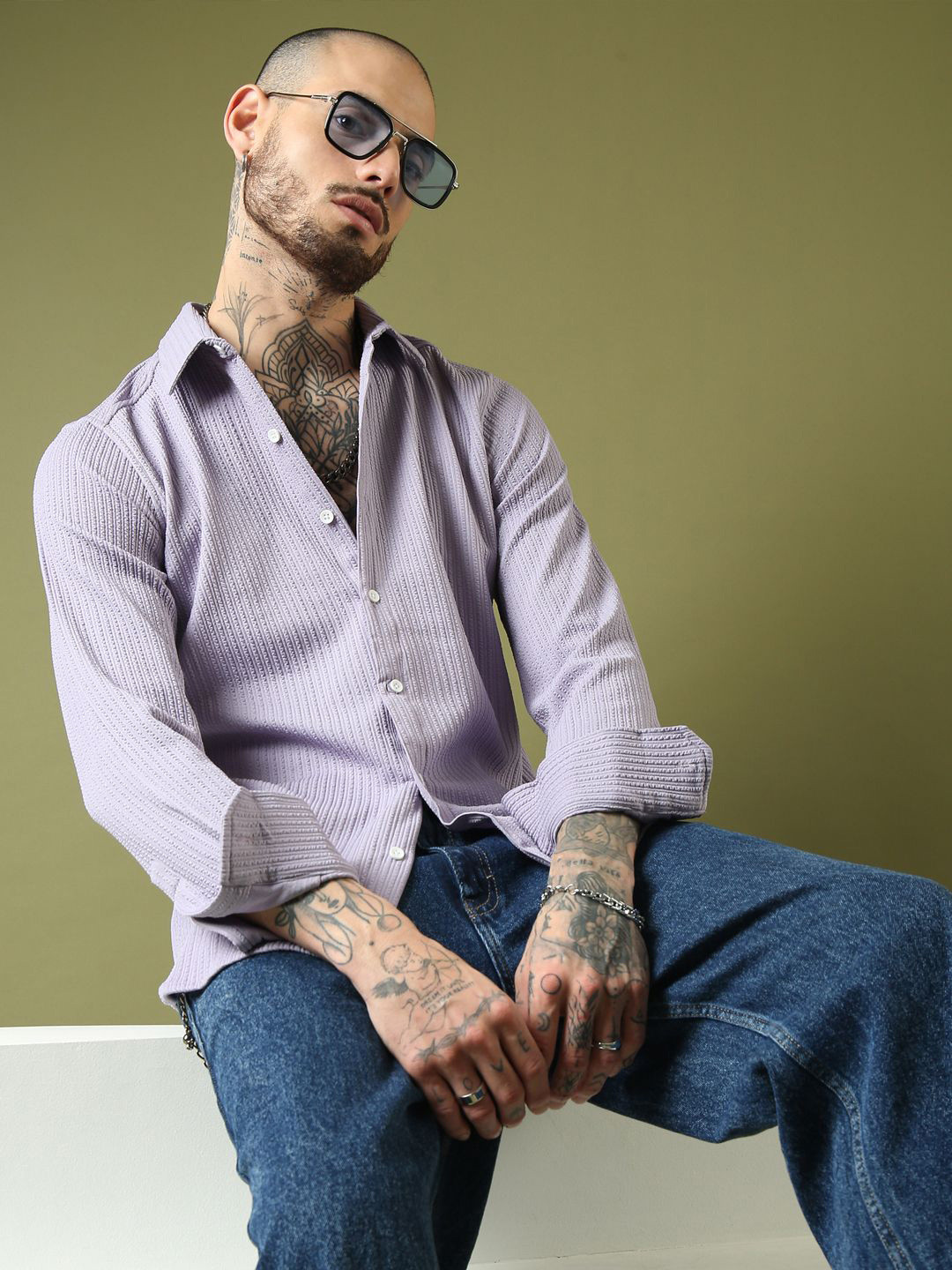Voroxy Standard Textured Wrinkle Free Casual Shirt