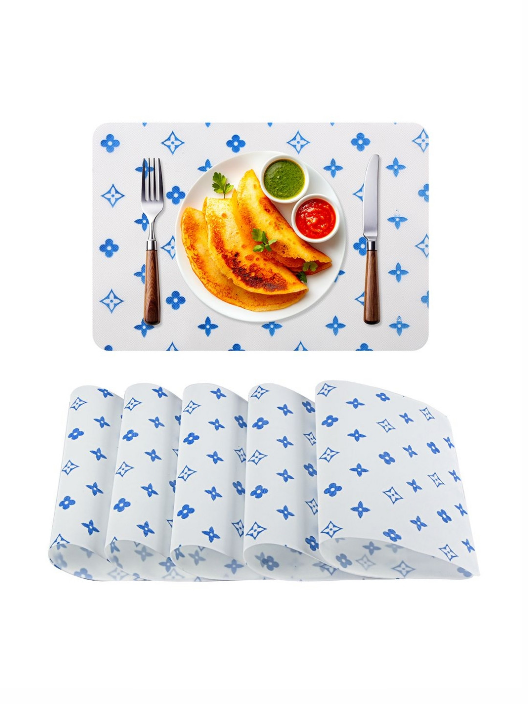 Aura 6-Pcs White & Blue Star Printed Table Placemats