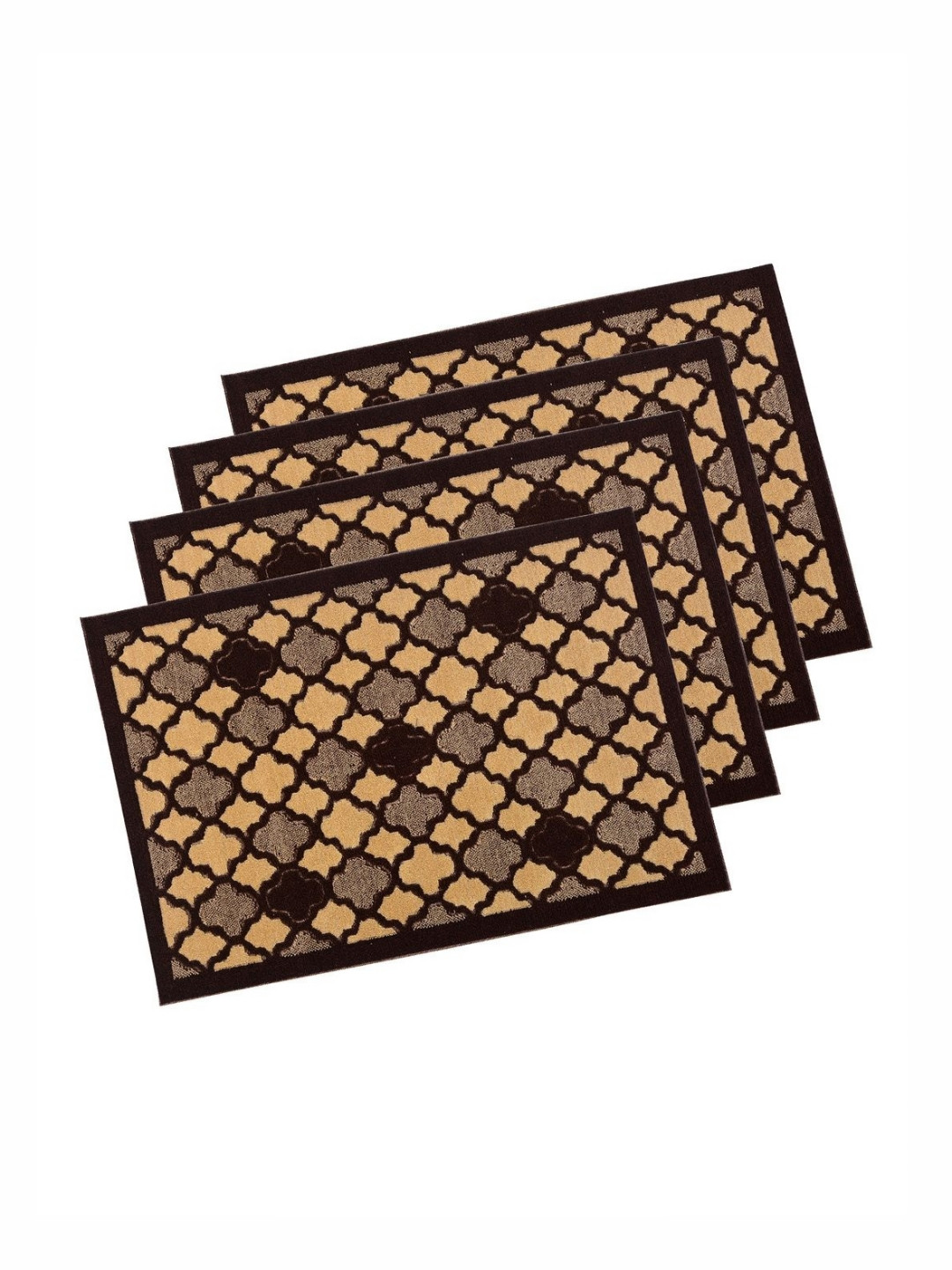 Aura 4-Pcs Brown & Black Hexagon-Printed Anti-Skid Doormat