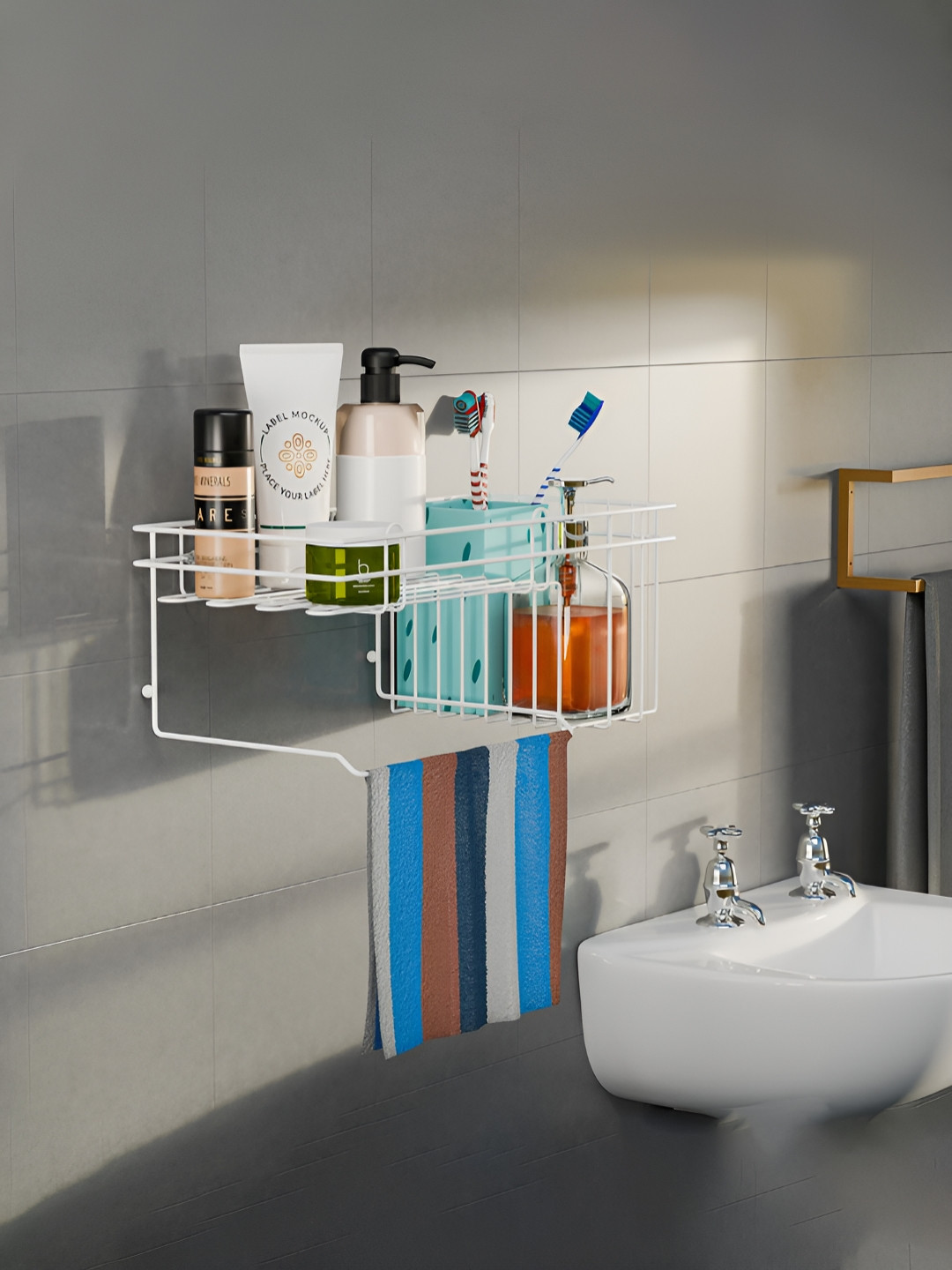 Myntra Elegant Homes White Self Adhesive Bathroom Rack