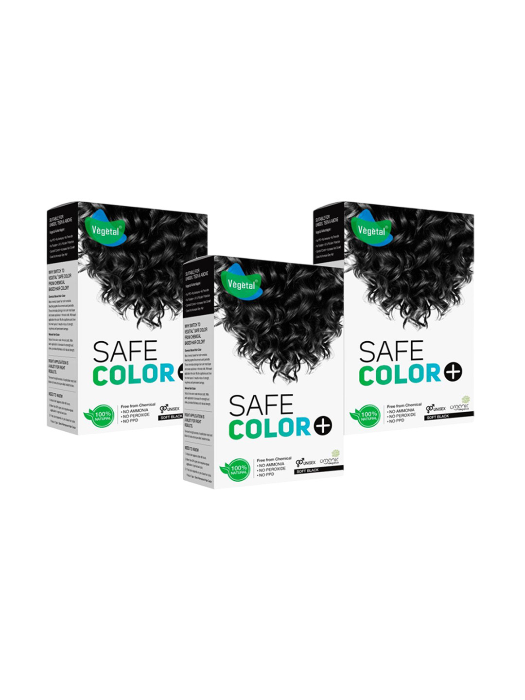 Vegetal Set Of 3 Safe Color Hair Color - 50 g Each - Soft Black