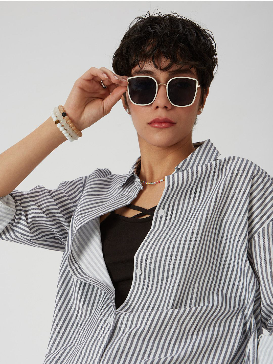 Mystere Paris Striped Classic Cotton Oversized Casual Shirt