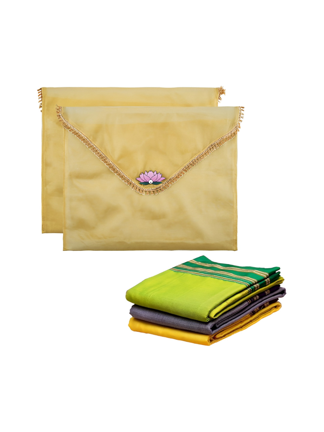 Aura Women 2 Pcs Organza Saree Covers with Flap Closure Multi-Utility Organisers
