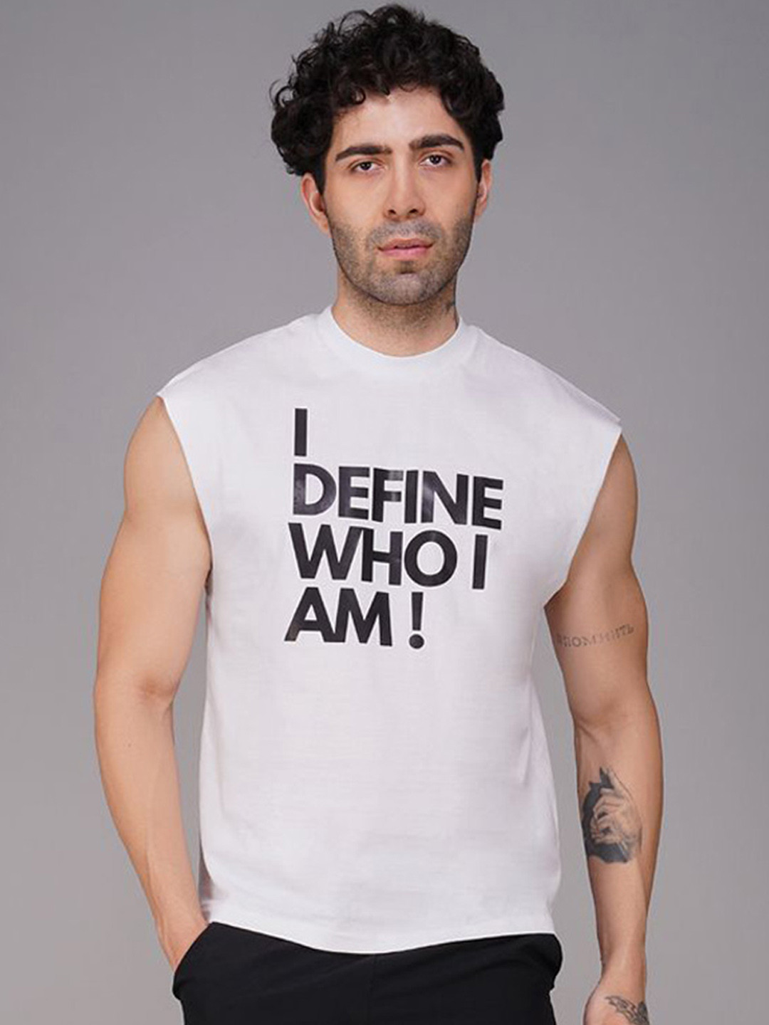 Brauch Pure Cotton Printed Gym Vest - M-VEST-IDEFINE-WHT-S