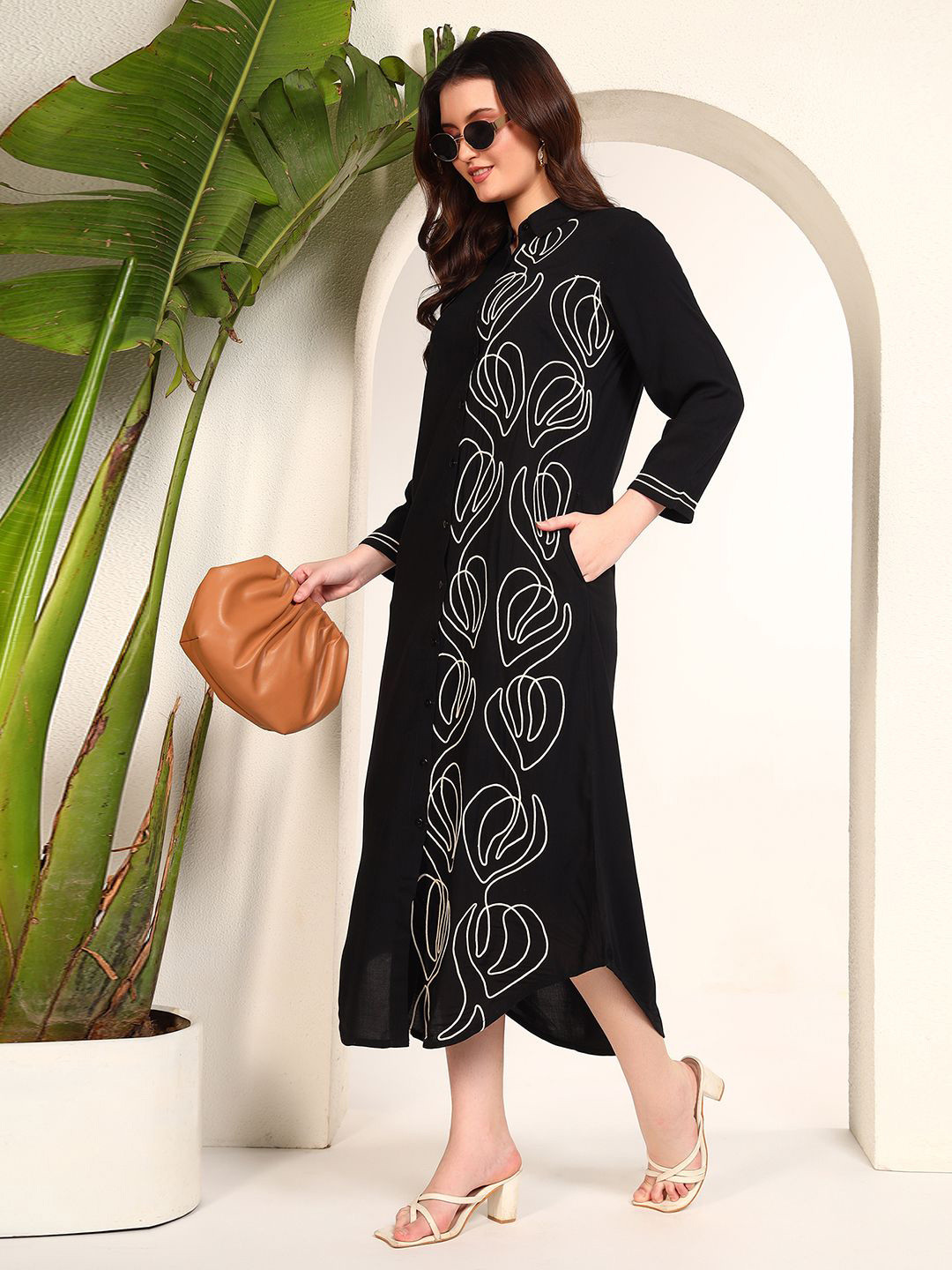 DEEBACO Women Solid Shirt Maxi Dress