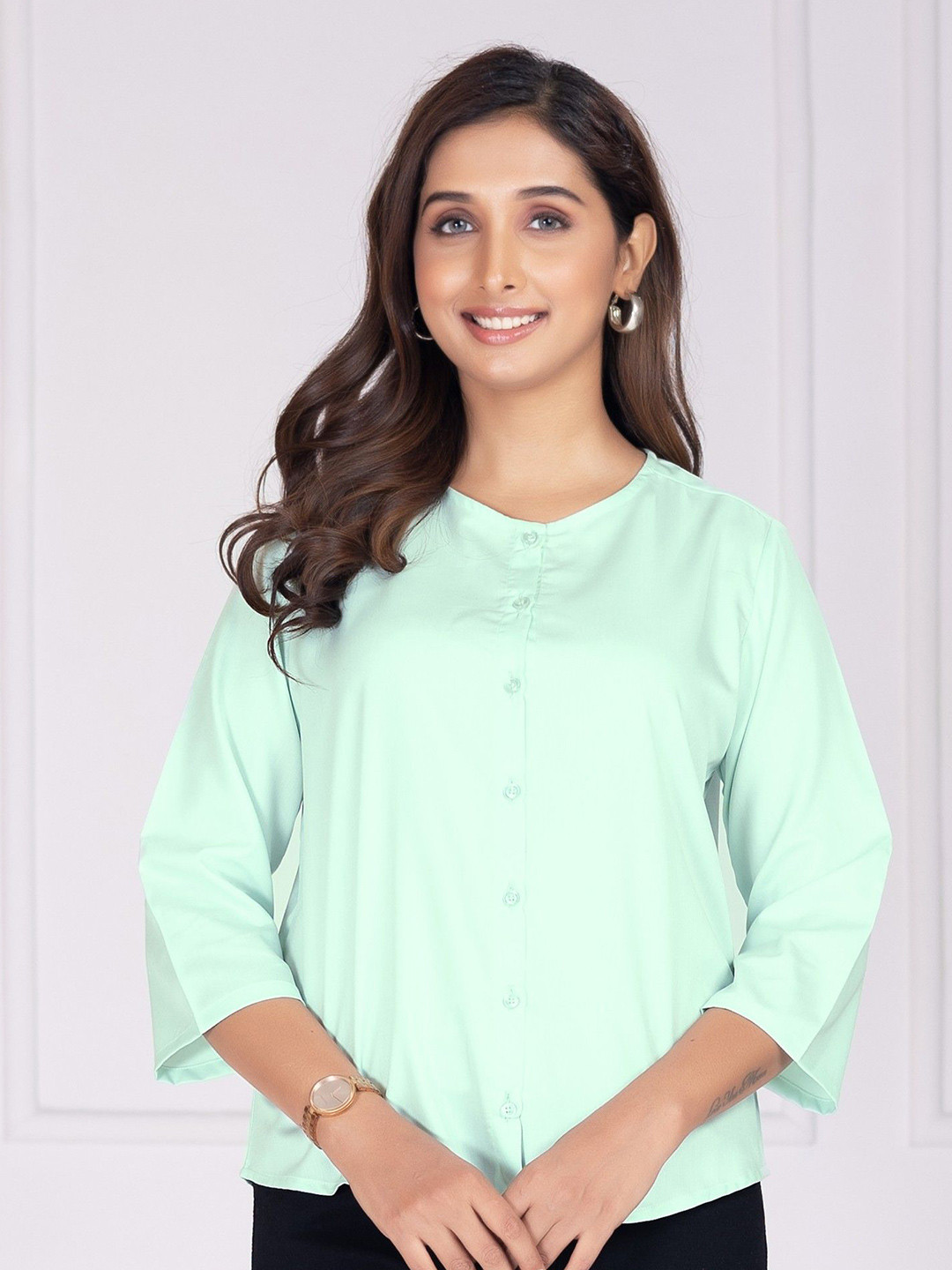 AMOUS Round Neck Cotton Casual Shirt