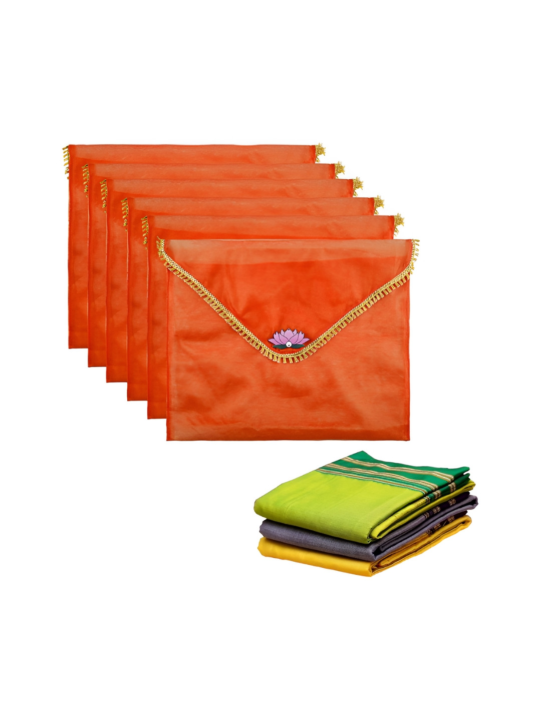 Aura Orange & Gold-Toned 6 Pieces Multi-Utility Organisers With Flap Closure