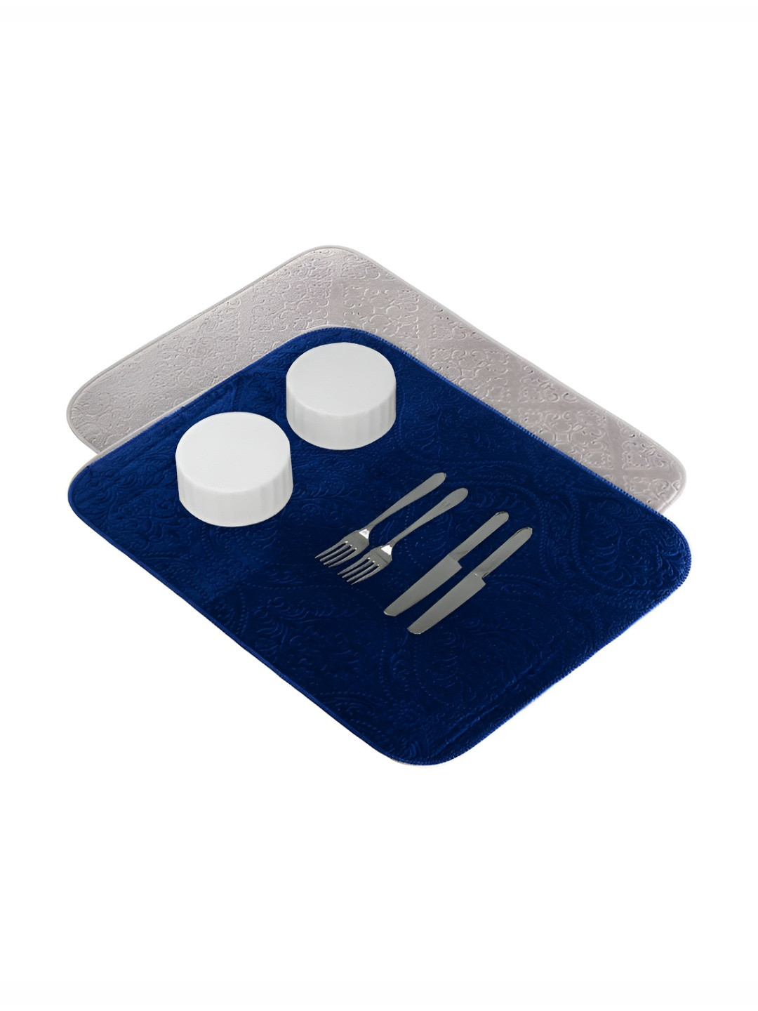 Aura 2-Pcs Blue Floor Microfiber Crockery Dish Drying Kitchen Mats