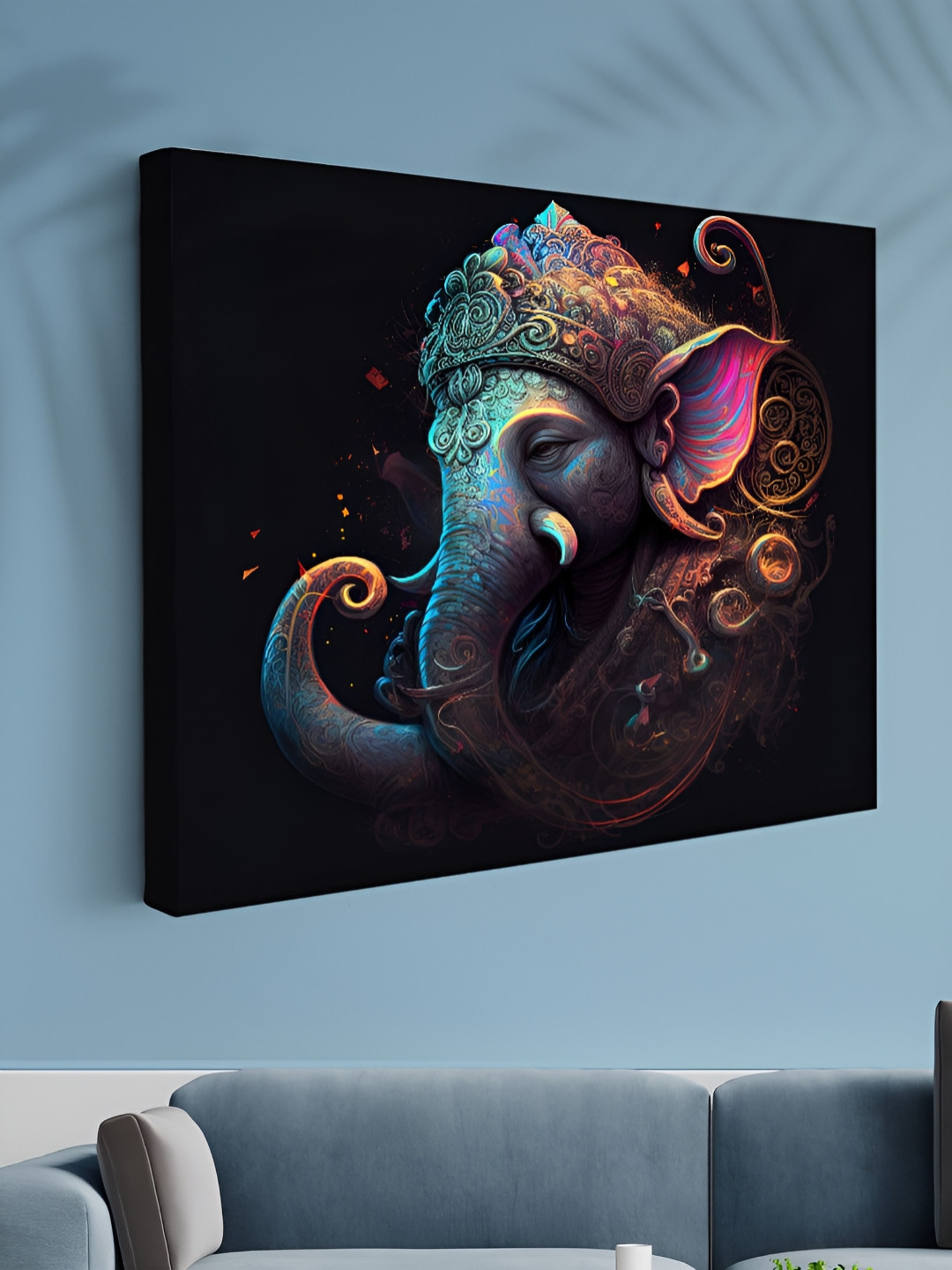 Aura Lord Ganesha Black Canvas Wall Living Room Rectangle Potrait Paintings Wall Art