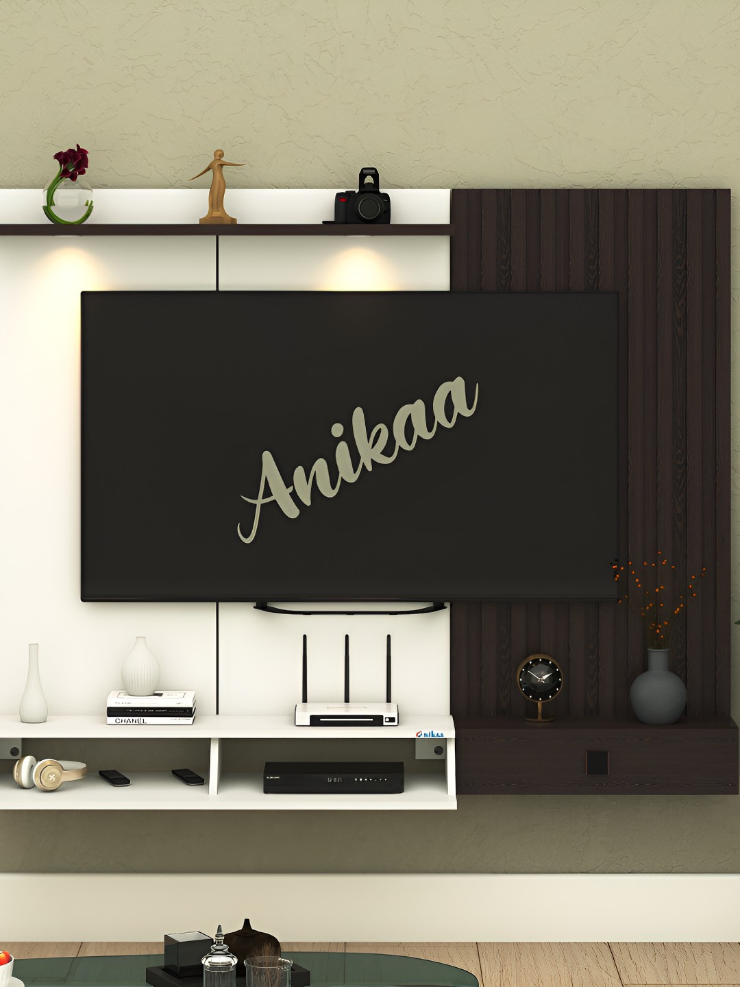 ANIKAA Christy Brown Particle Wood Christy Wall Mounted TV Entertainment Unit