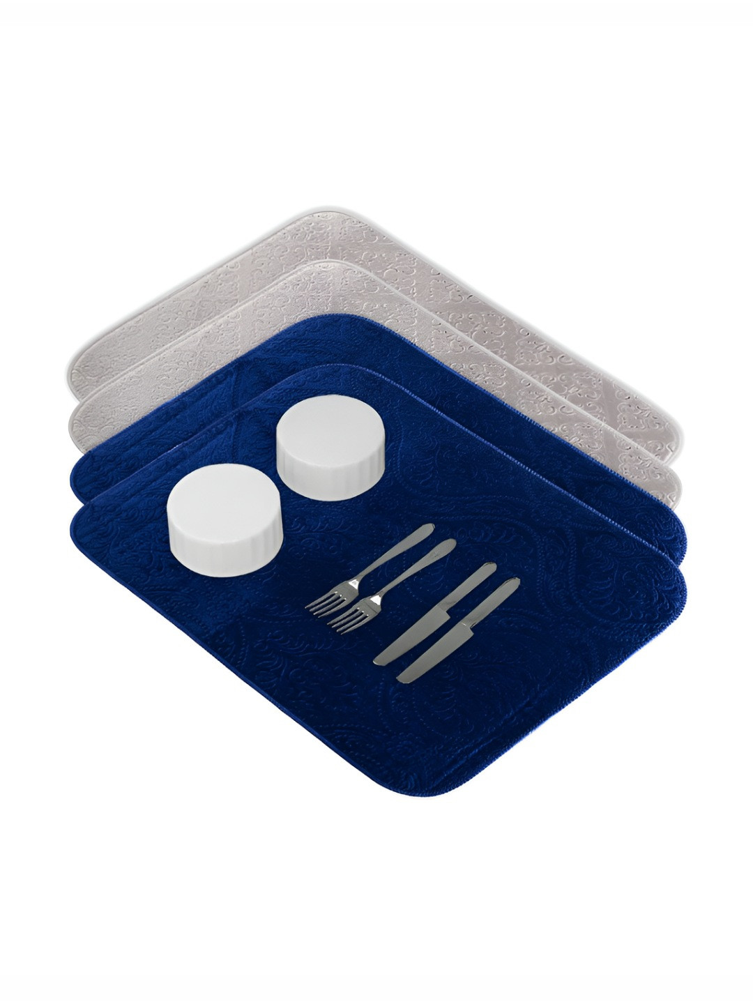 Aura 4-Pcs Blue & Grey Floor Microfiber Crockery Dish Drying Kitchen Mats