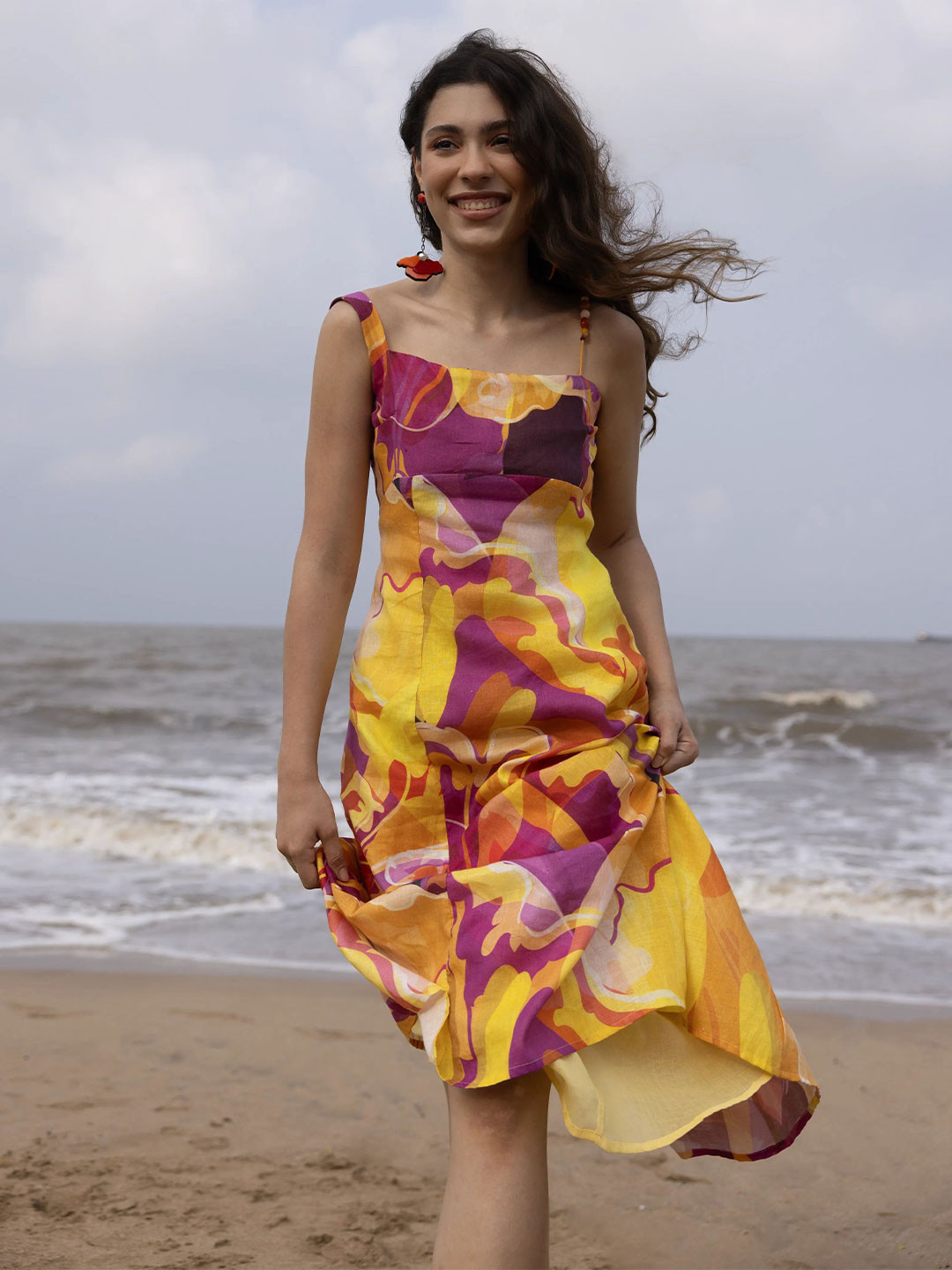 dhaaga Nessa Women Linen A-Line Midi Dress