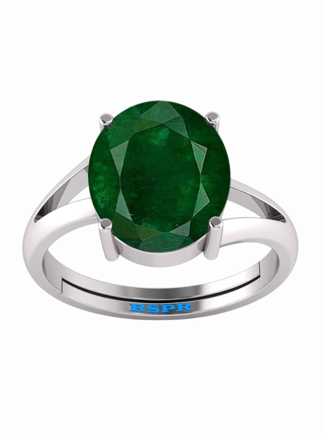 RSPR 10.25 Ratti 9.62 Carat Emerald Panna Gemstone-Studded Adjustable Finger Ring