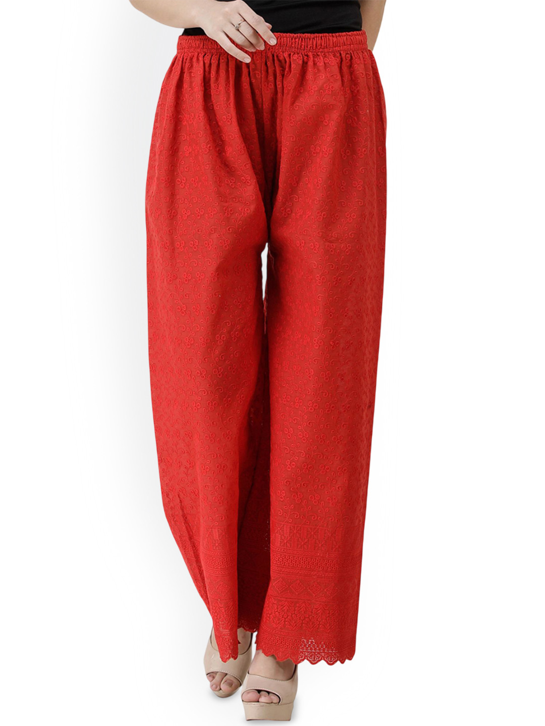 Exotic India Women Relaxed Crochet Embroidery Parallel Trousers