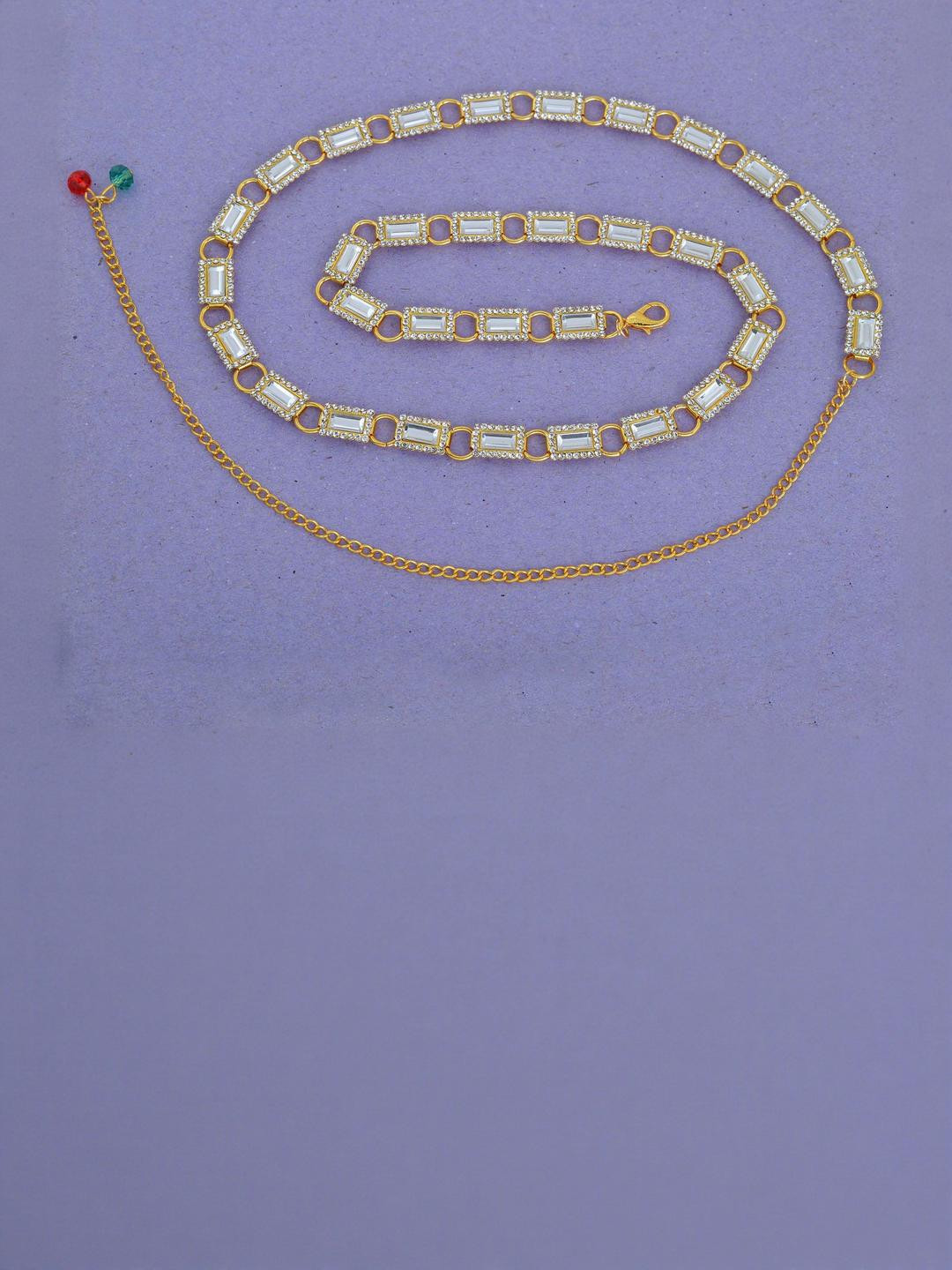 MEMOIR Gold plated Imitation Diamond Ethic Kamarpatta waistbelt Jewellery Set