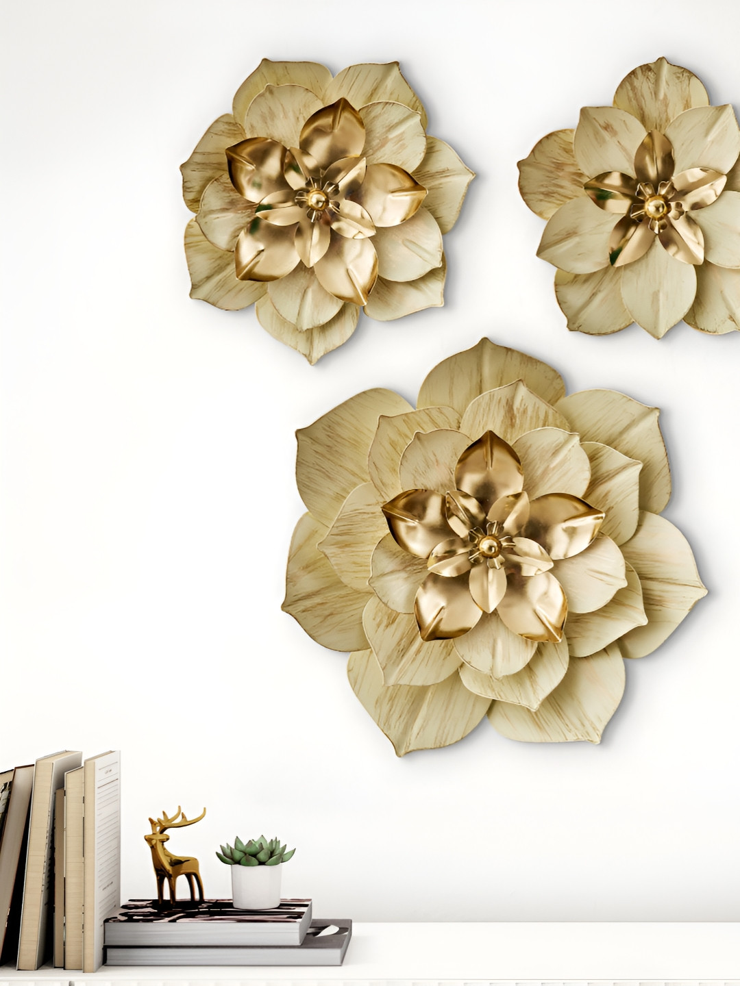 Home Centre Panorama Glitz Set of 3 Metal Decorative Floral Wall Arts