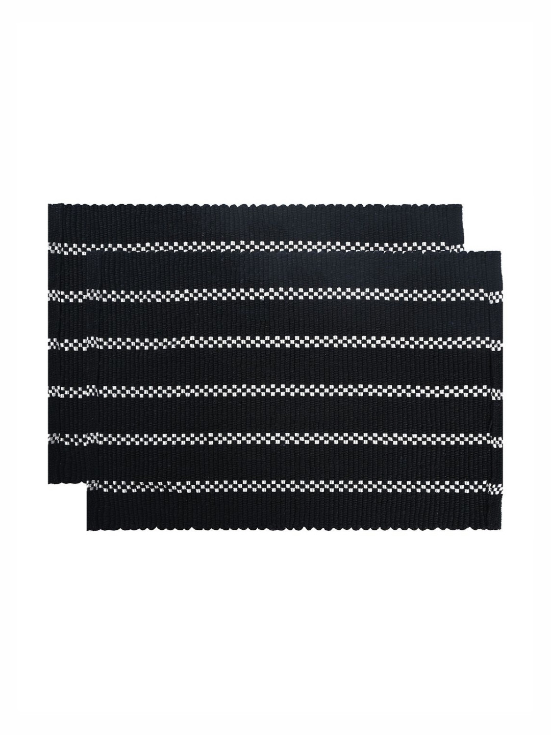 Aura 2-Pcs Black Striped Cotton Soft Anti-Slip Bath Mats