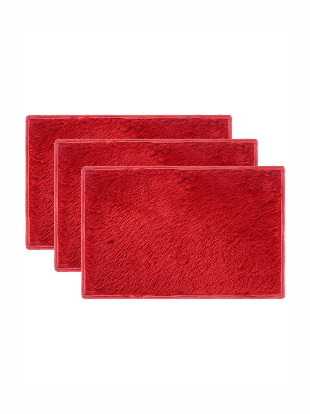 Aura 3-Pcs Red Velvet Anti-Skid Bath Rugs