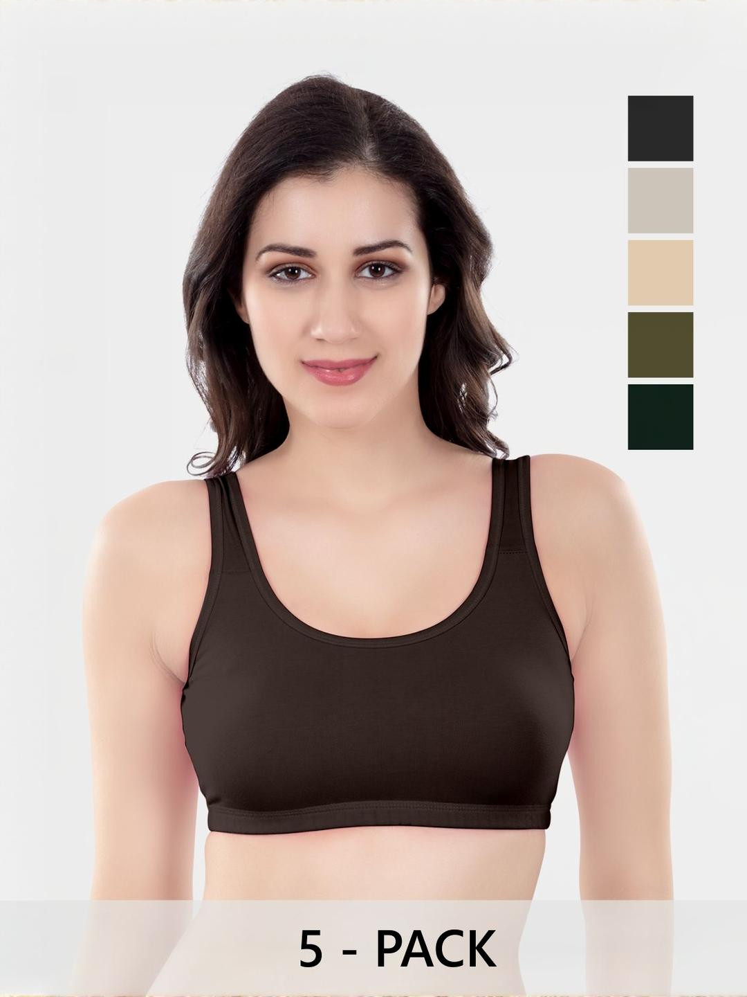 Digsel Cool Cotton Pack of 5 Solid Seamless Sports Bra