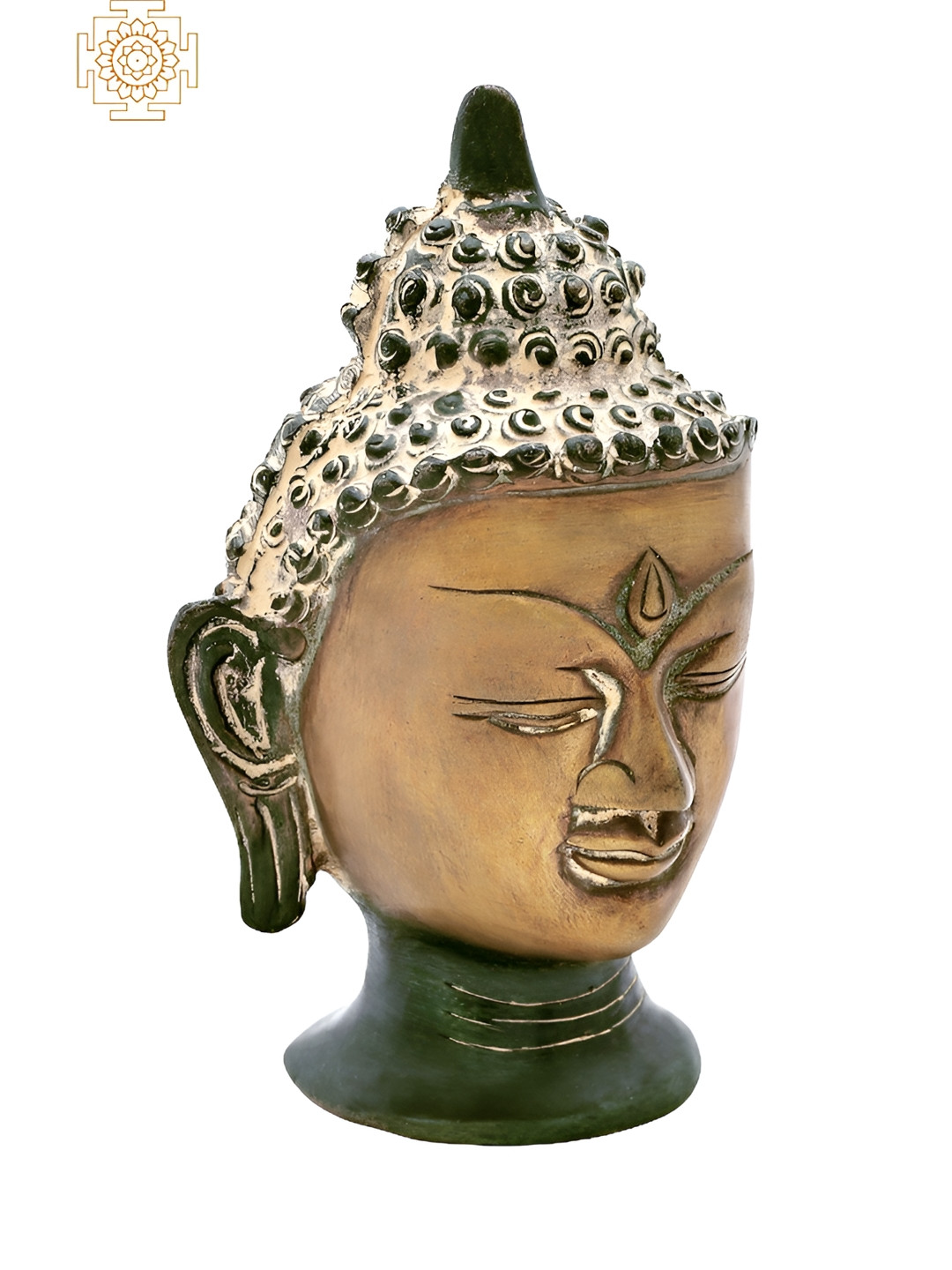Exotic India Brown & Gold-Toned Buddhist Lord Buddha Head Religious Idol Showpiece
