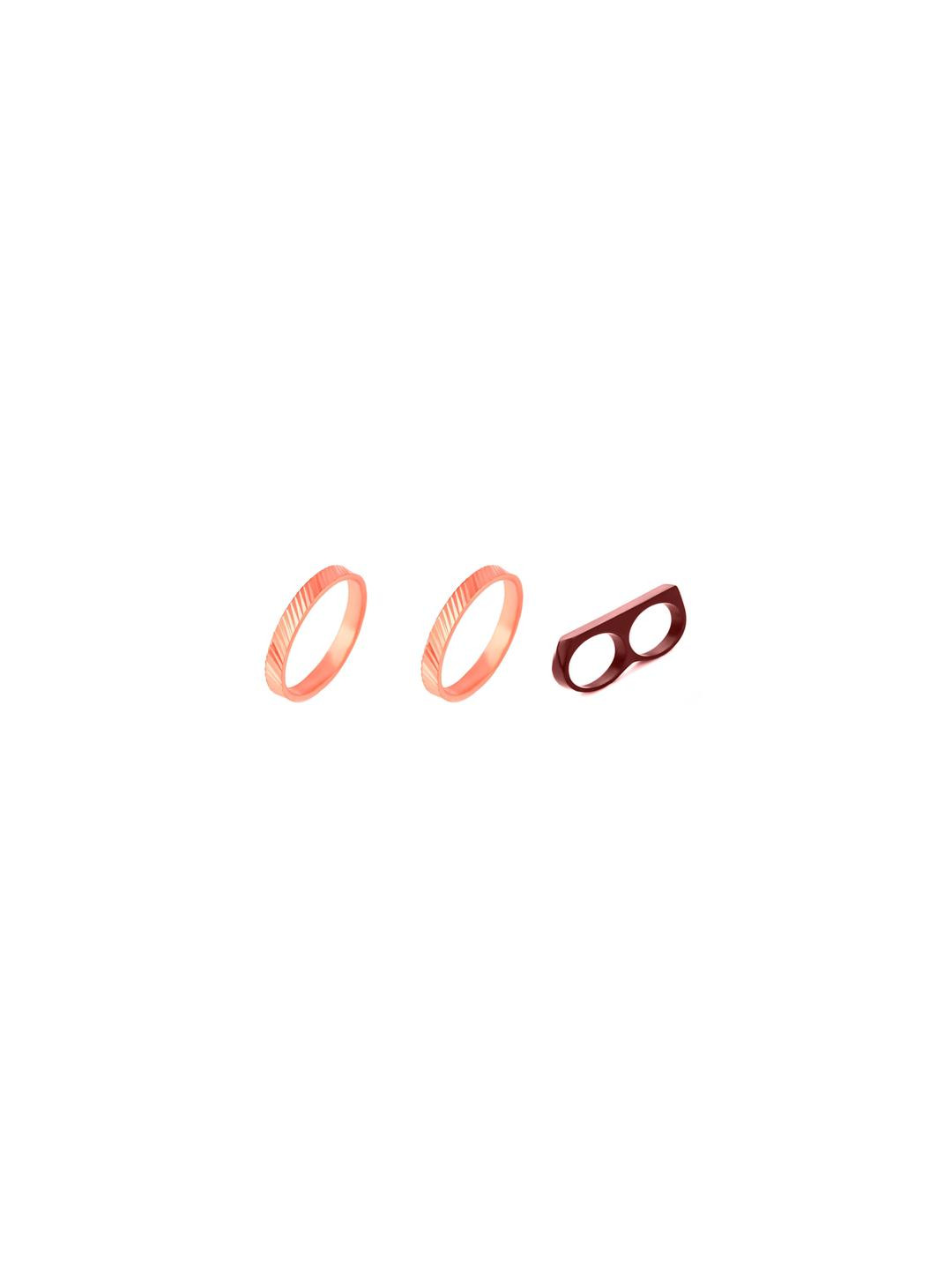 Dynamic Retail Global Set of 3 Beige Alloy Finger Ring