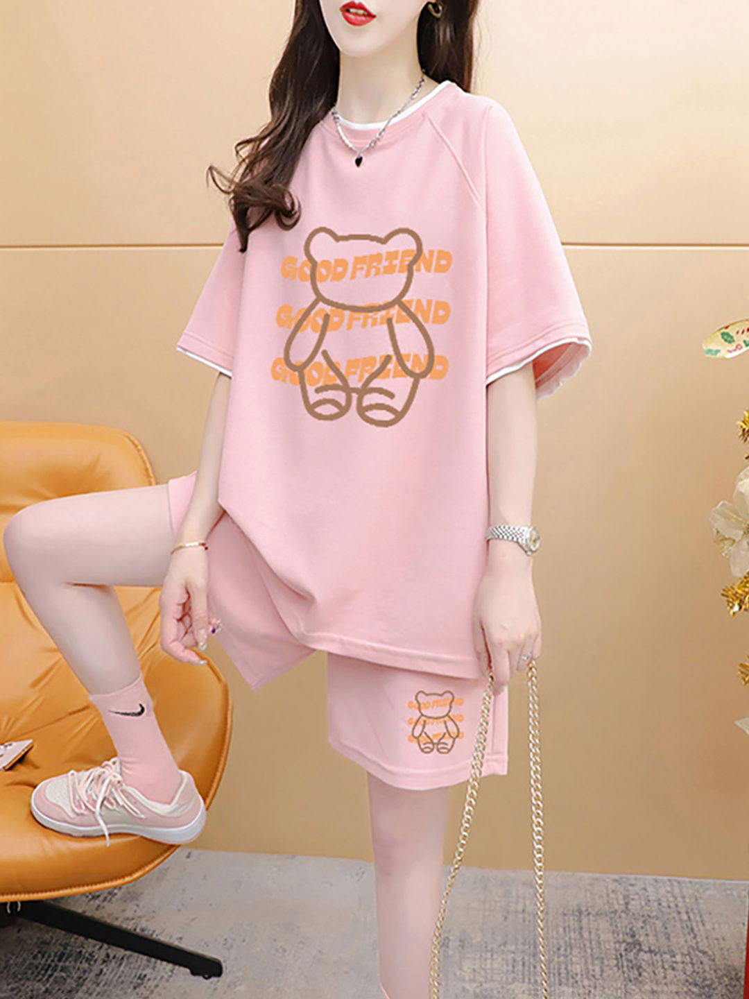 JC Mode Printed Round Collar T-Shirt With Shorts Co-Ords