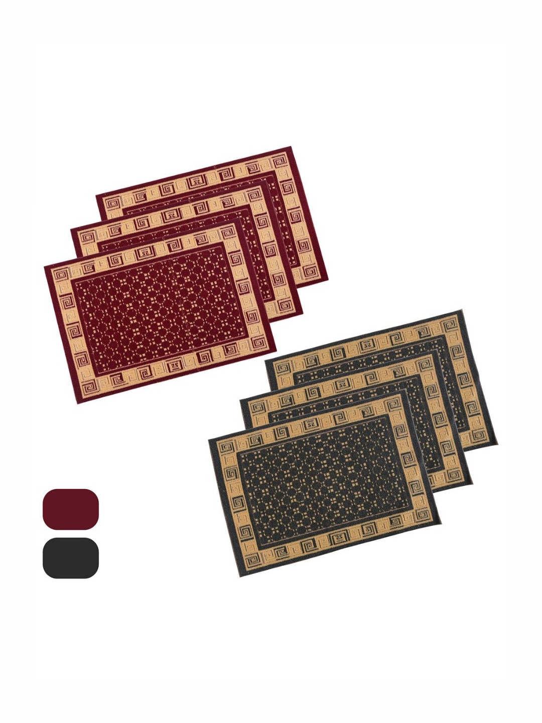Aura 6-Pcs Grey & Maroon Cross Tee-Printed Anti-Skid Doormat