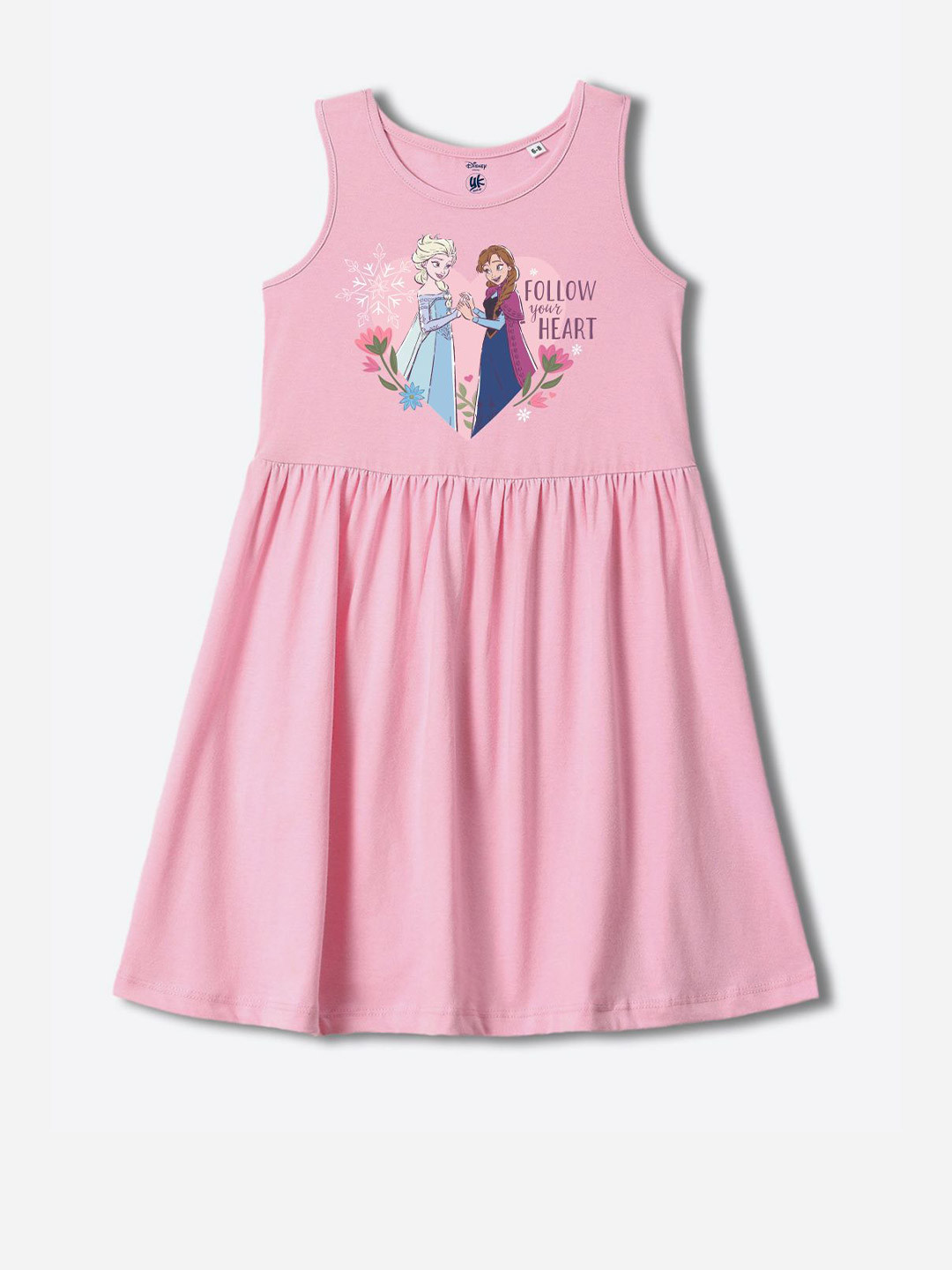 YK Disney Kids Girls Graphic Printed Round Neck Fit & Flare Dress