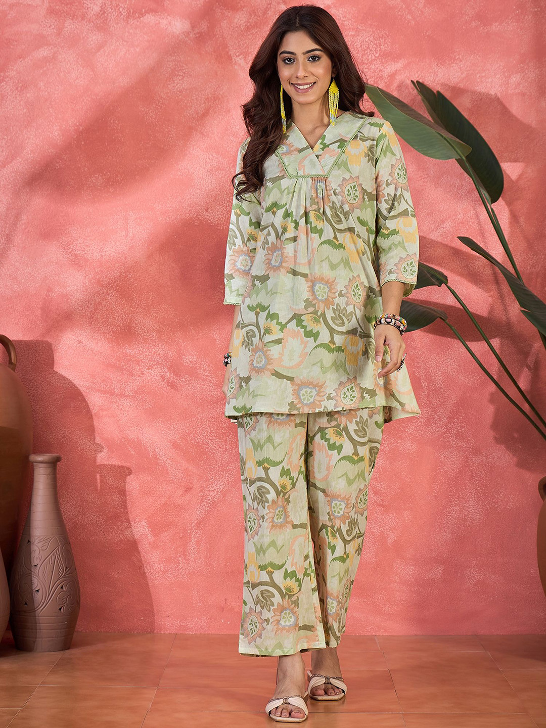 Sangria Printed Pure Cotton Tunic & Trousers Co-Ords