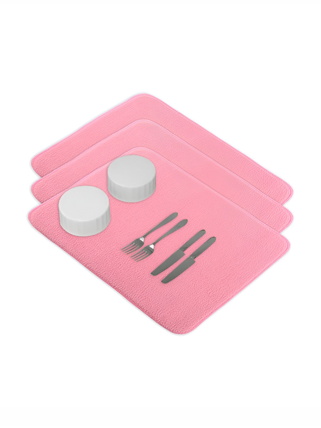 Aura 3-Pcs Pink Microfiber Crockery Dish Drying Kitchen Mats