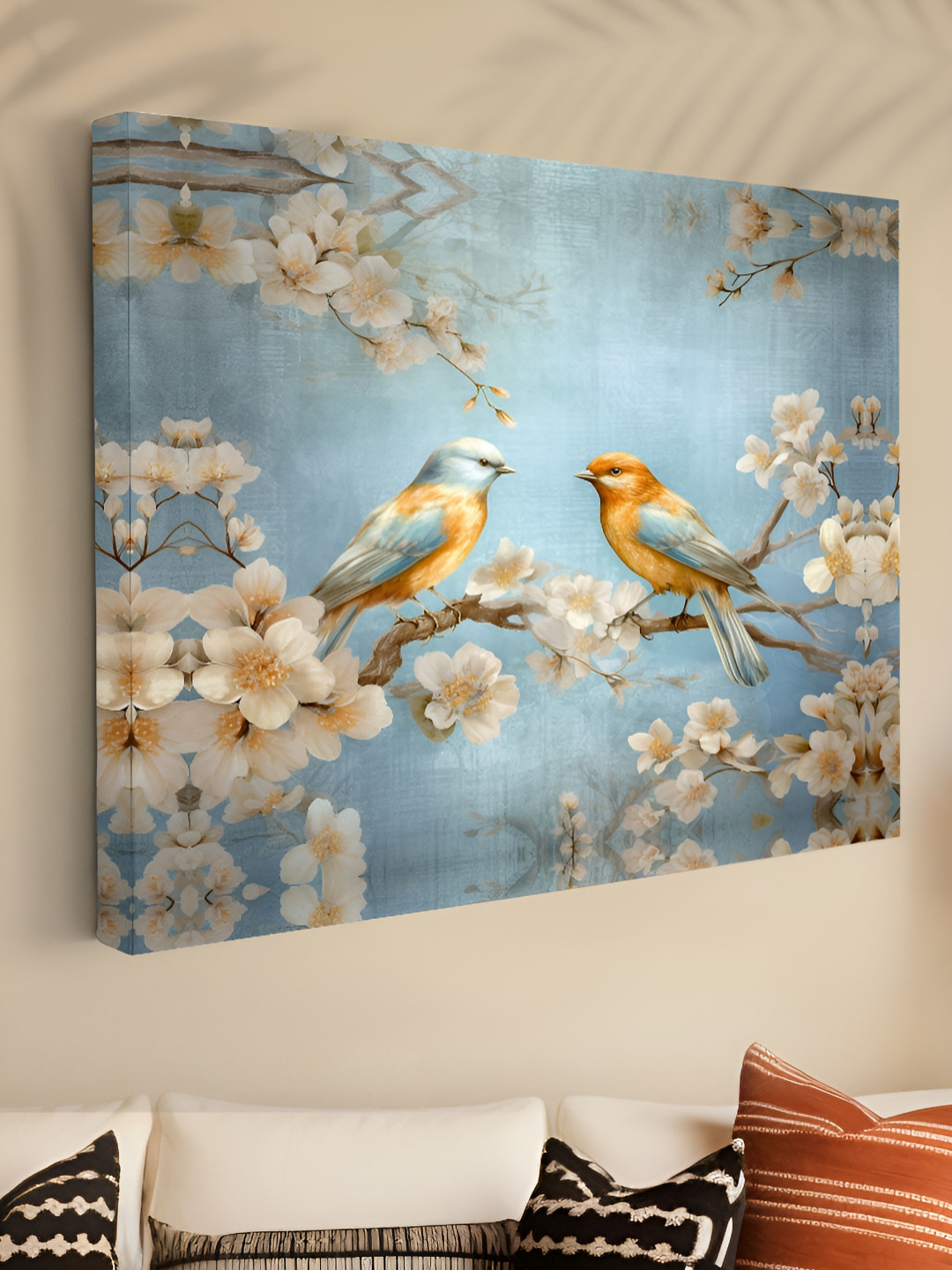 SAF Grey & Off White Canvas Birds and Animals Wall Paintings