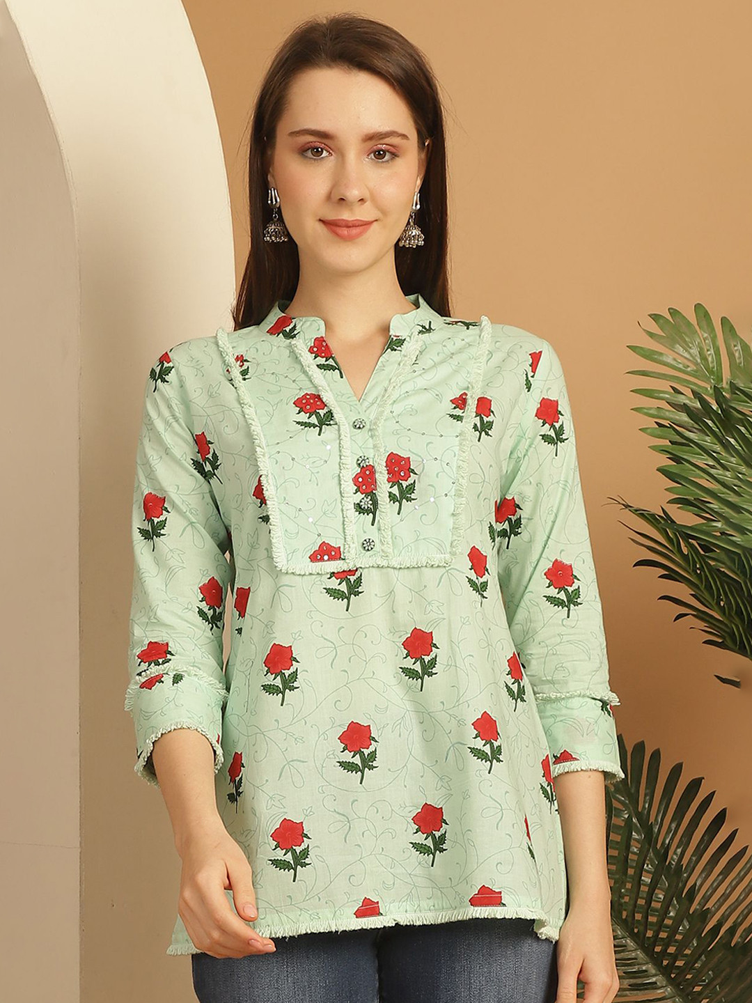 Merira Floral Printed Pure Cotton Short Kurti