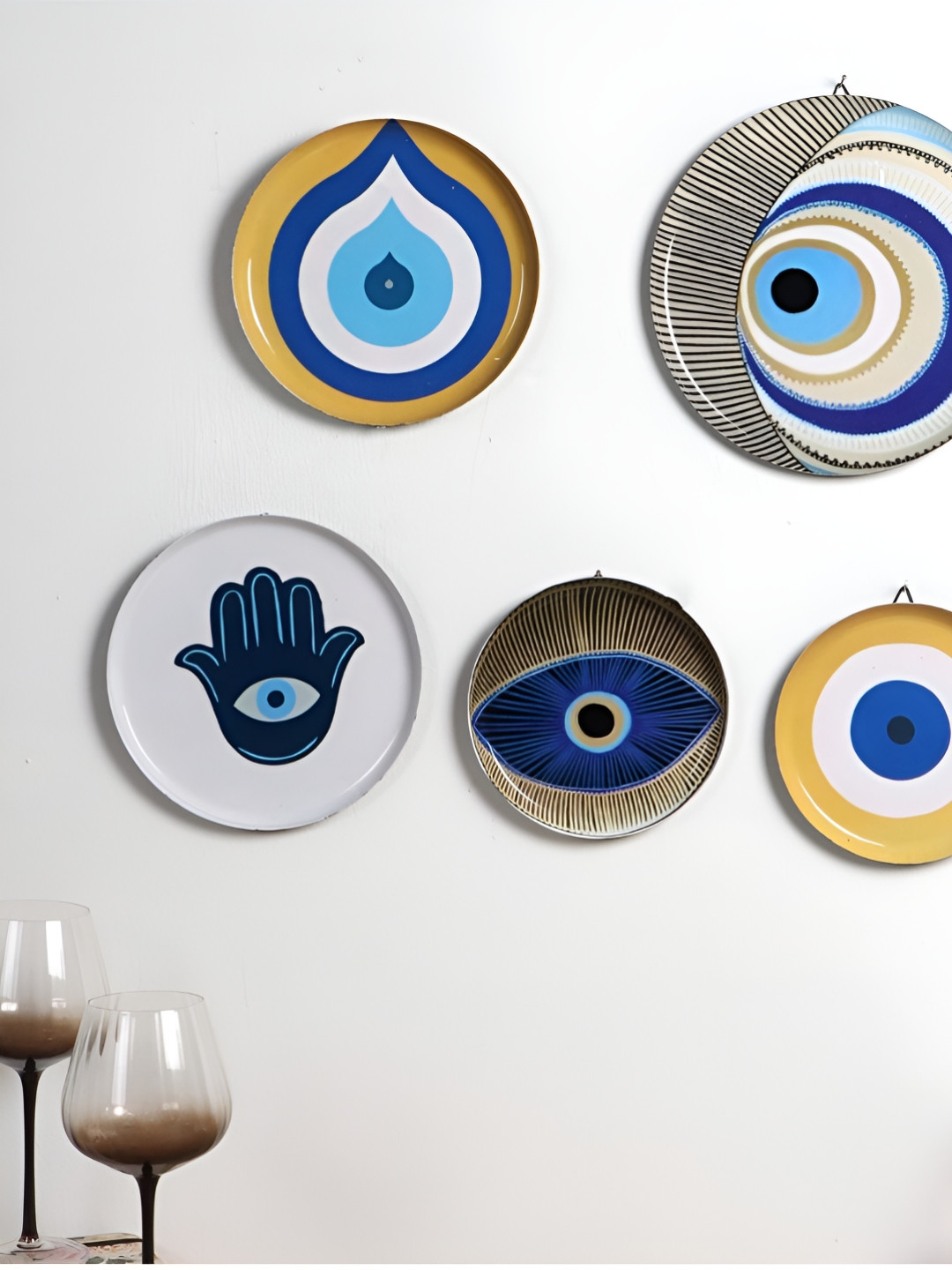 Amaya Decors Evil Eye Meena Metal Matte Hanging Hall 5Pcs Wall Plates-10In