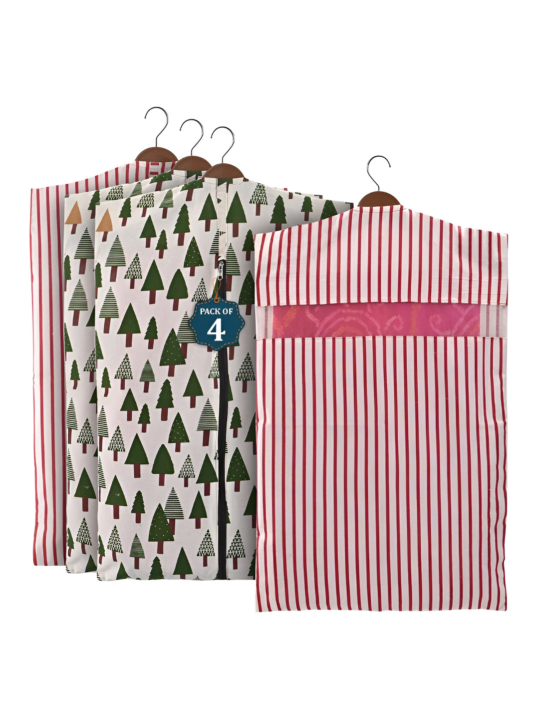 Aura Green 4 Pcs Mesh Window Cotton Single Saree Covers & Storage Multi-Utility Organisers
