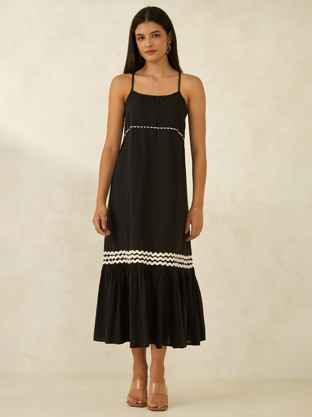 Virgio Pure Cotton Ric-Rac Lace Tiered Maxi Dress