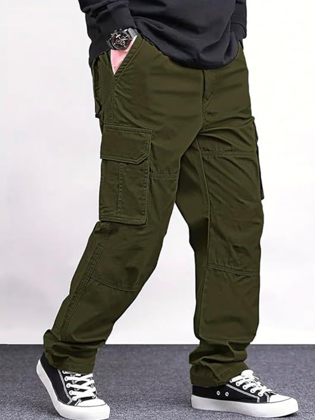 VOGAAN Men Relaxed Loose Fit Cargos Trousers