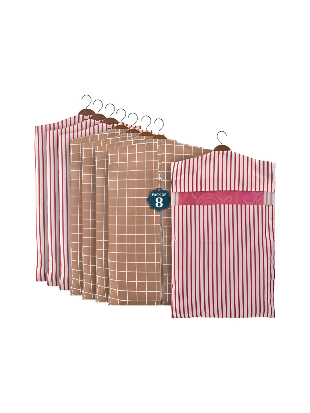 Aura Brown 8 Pcs Mesh Window Cotton Hanging Saree Cover & Storage Multi-Utility Organisers