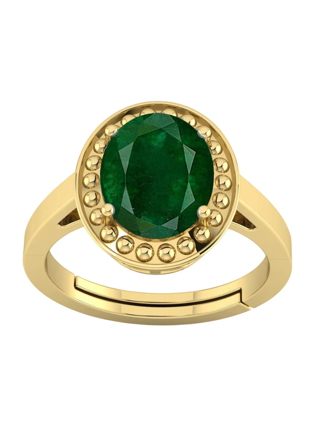 RSPR 14.25 Ratti 13.62 Carat Emerald Panna Gemstone-Studded Adjustable Finger Ring