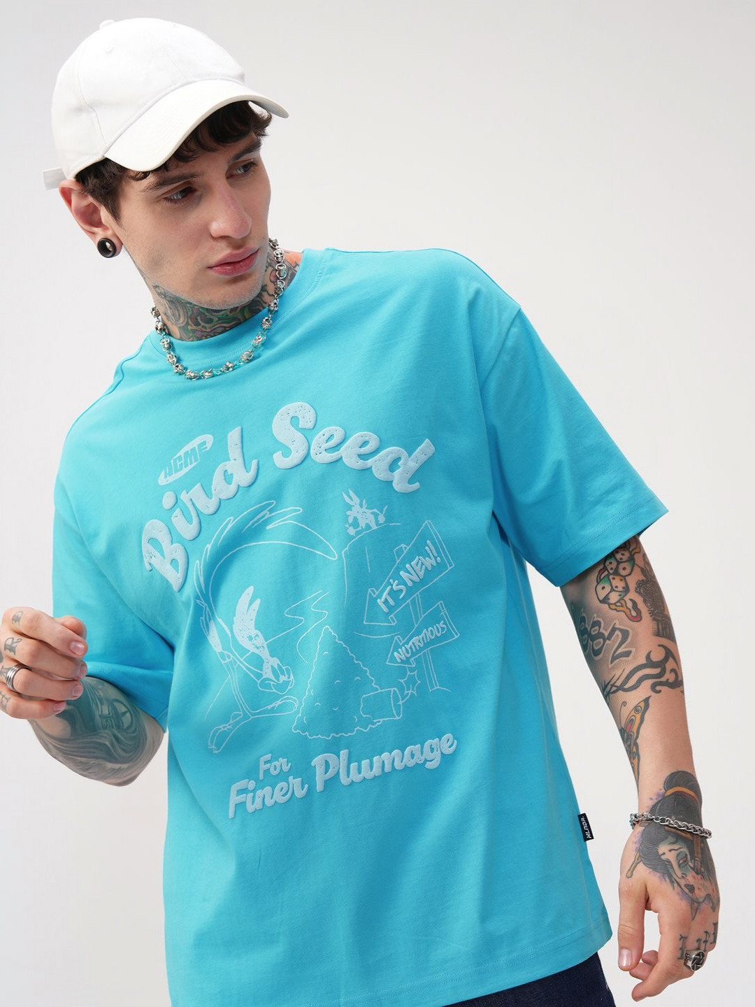HIGHLANDER Typography Printed Looney Tunes Round Neck Oversized T-shirt