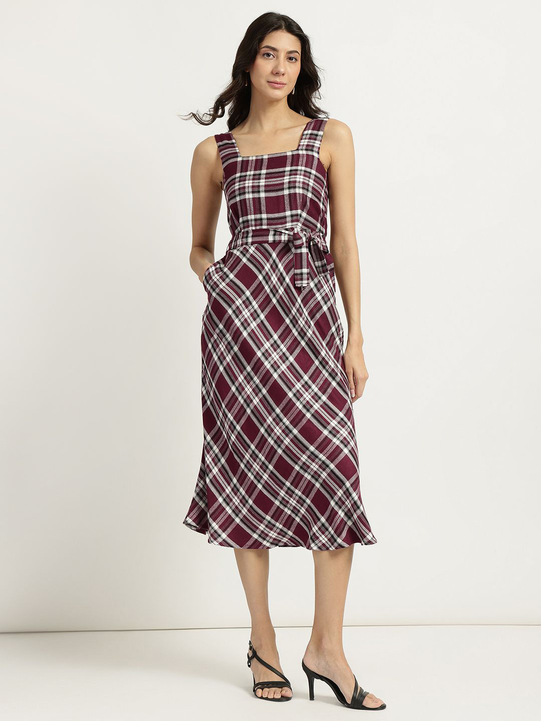 FableStreet Women Fit And Flare Check Dress