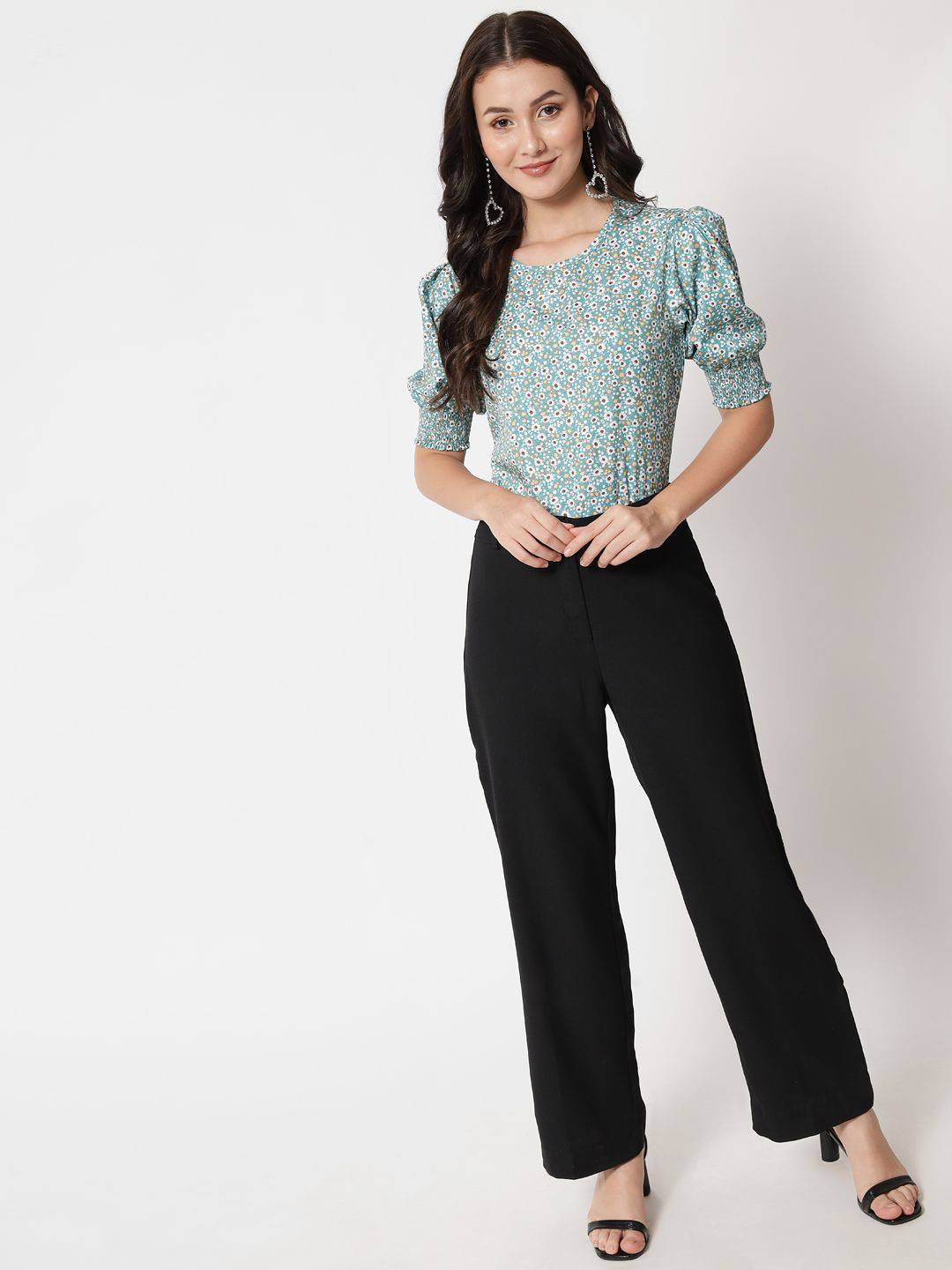 Stylecast X Kotty Women Floral Printed Puff Sleeves Cotton Top