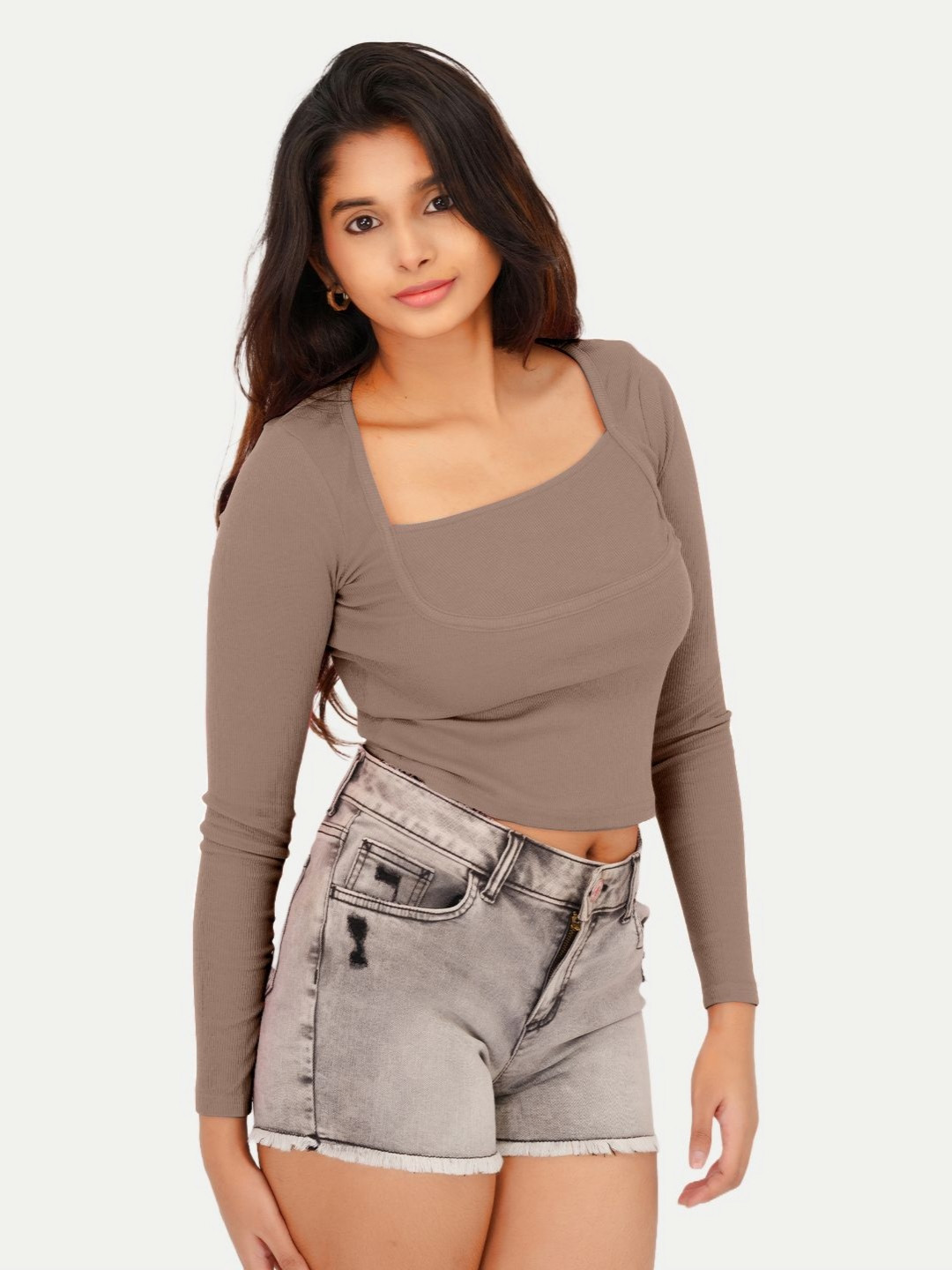 Radprix Square Neck Full Sleeves Cotton T-shirt