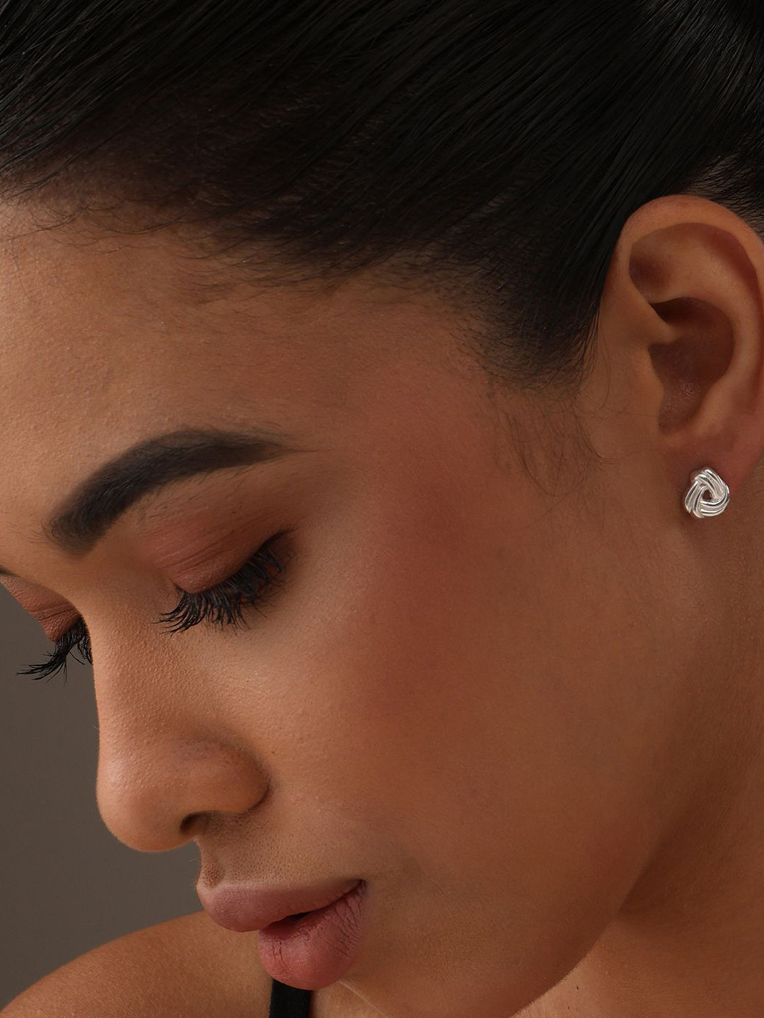 LeCalla 925 Sterling Silver-Plated Trinity Knot Contemporary Studs