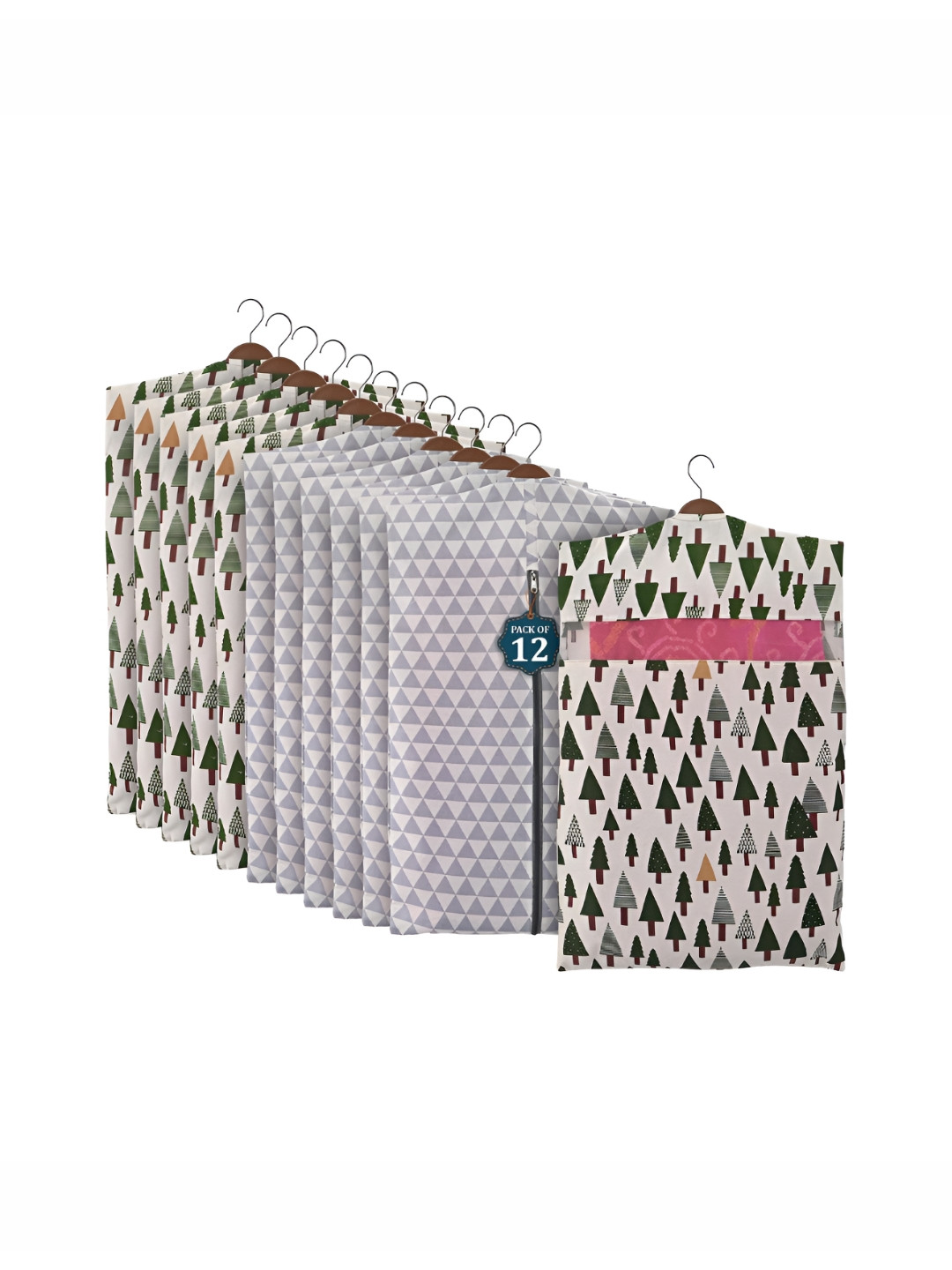 Aura Grey 12Pcs Mesh Window Cotton Hanging Saree Cover & Storage Multi-Utility Organisers