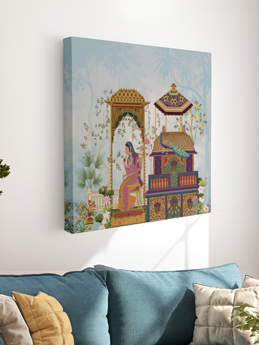 SAF Blue & Green Canvas Royal Rajasthani Wall Art