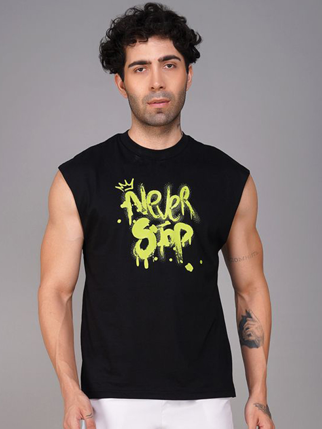 Brauch Never Stop Printed Drop Shoulder Gym Vest - M-VEST-NEVERSTOP-BLK-S